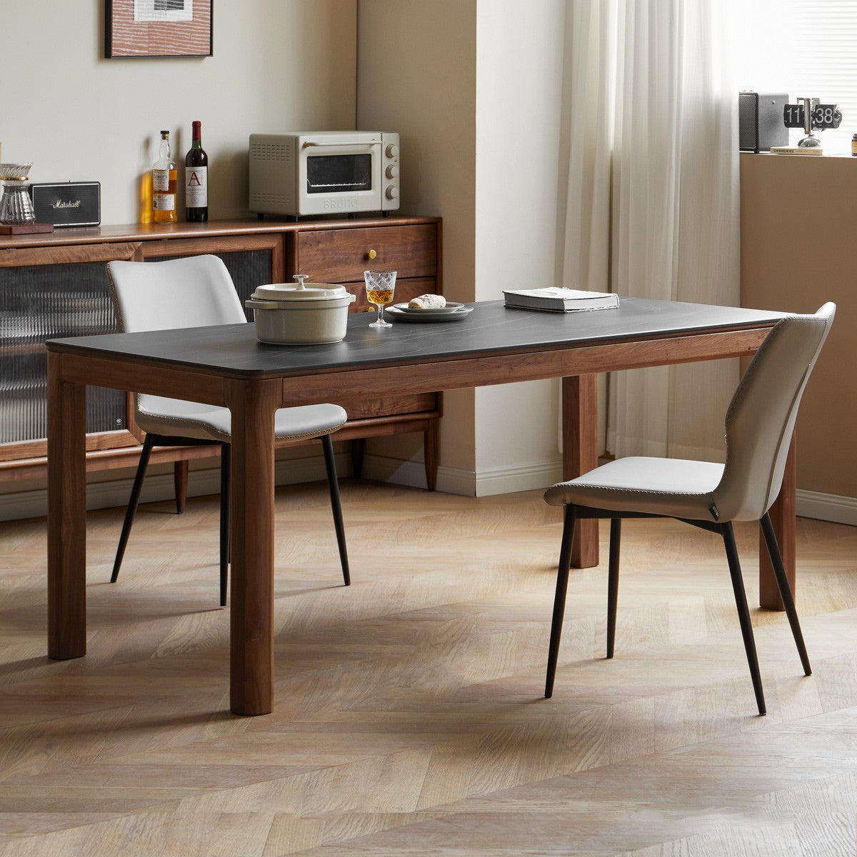Premium Black Walnut Solid Wood Rock Slab Dining Table - Natural Wood Grain - Rustic Modern Farmhouse Style - Perfect for Dining Rooms, Kitchens & Open Concept Living Spaces