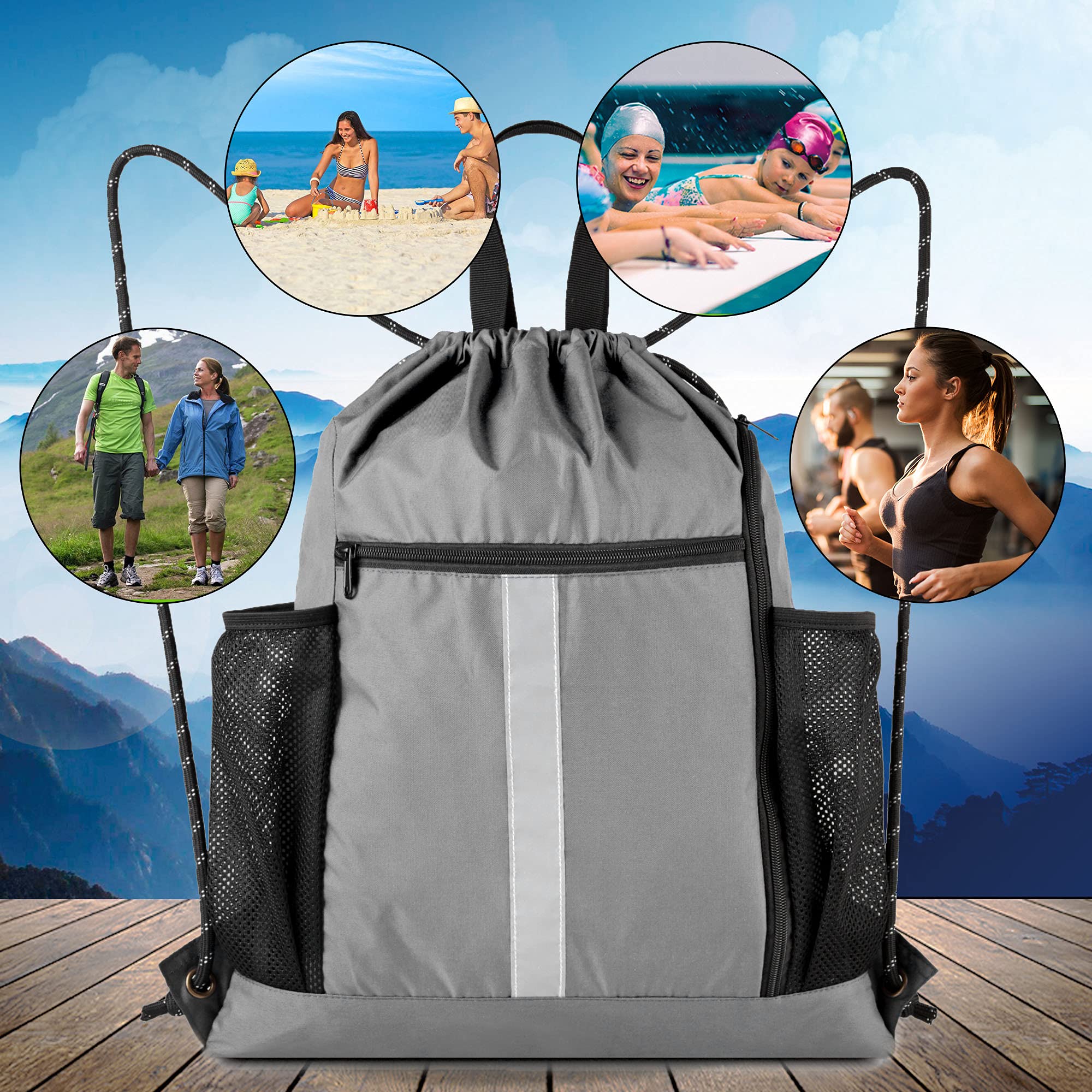 BeeGreen Drawstring Backpack - Lightweight Sports Gym Bag with Shoe Compartment & Dual Water Bottle Pockets | Perfect for Workouts, Travel, and Outdoor Activities