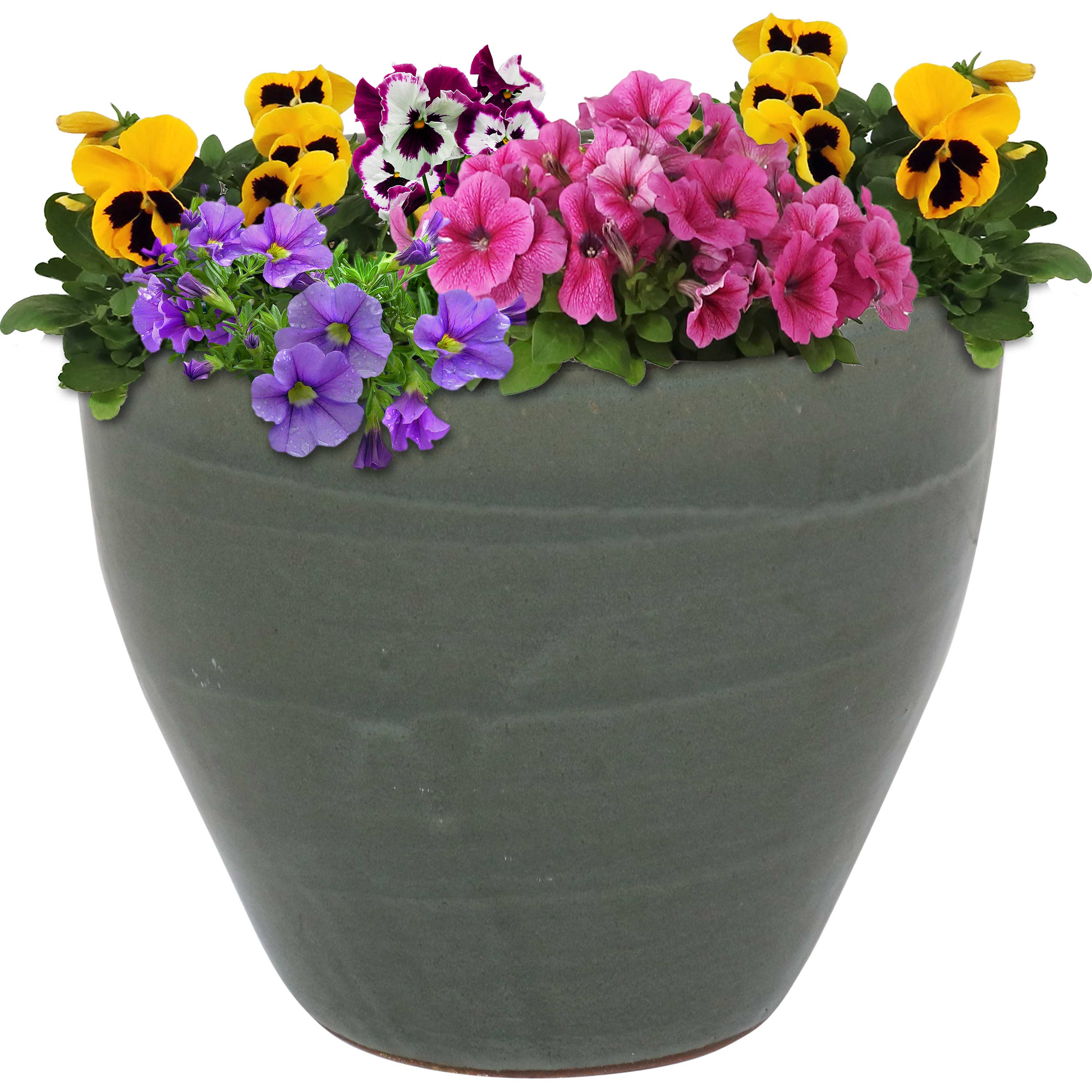Sunnydaze Resort Round Glazed Ceramic Planter with Drainage Hole - Outdoor Garden Flower Pot for Patio, Deck & Balcony Decor