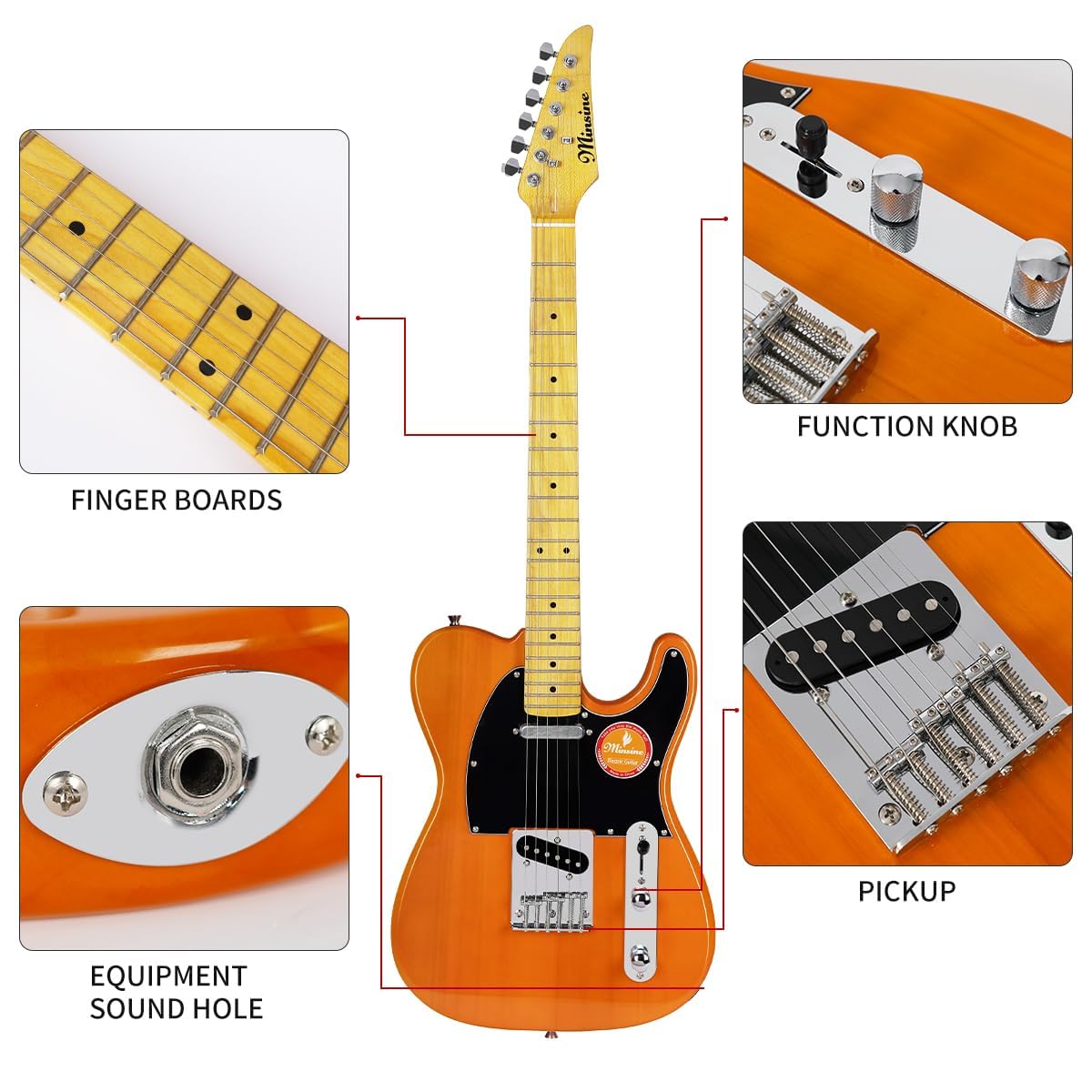 Electric Guitar Beginner Kit TL Series - Full-Size Paulownia Wood Body with C-Shape Neck, Includes Guitar Bag & Accessories (MS110) - Perfect for Beginners, Practice & Live Performances