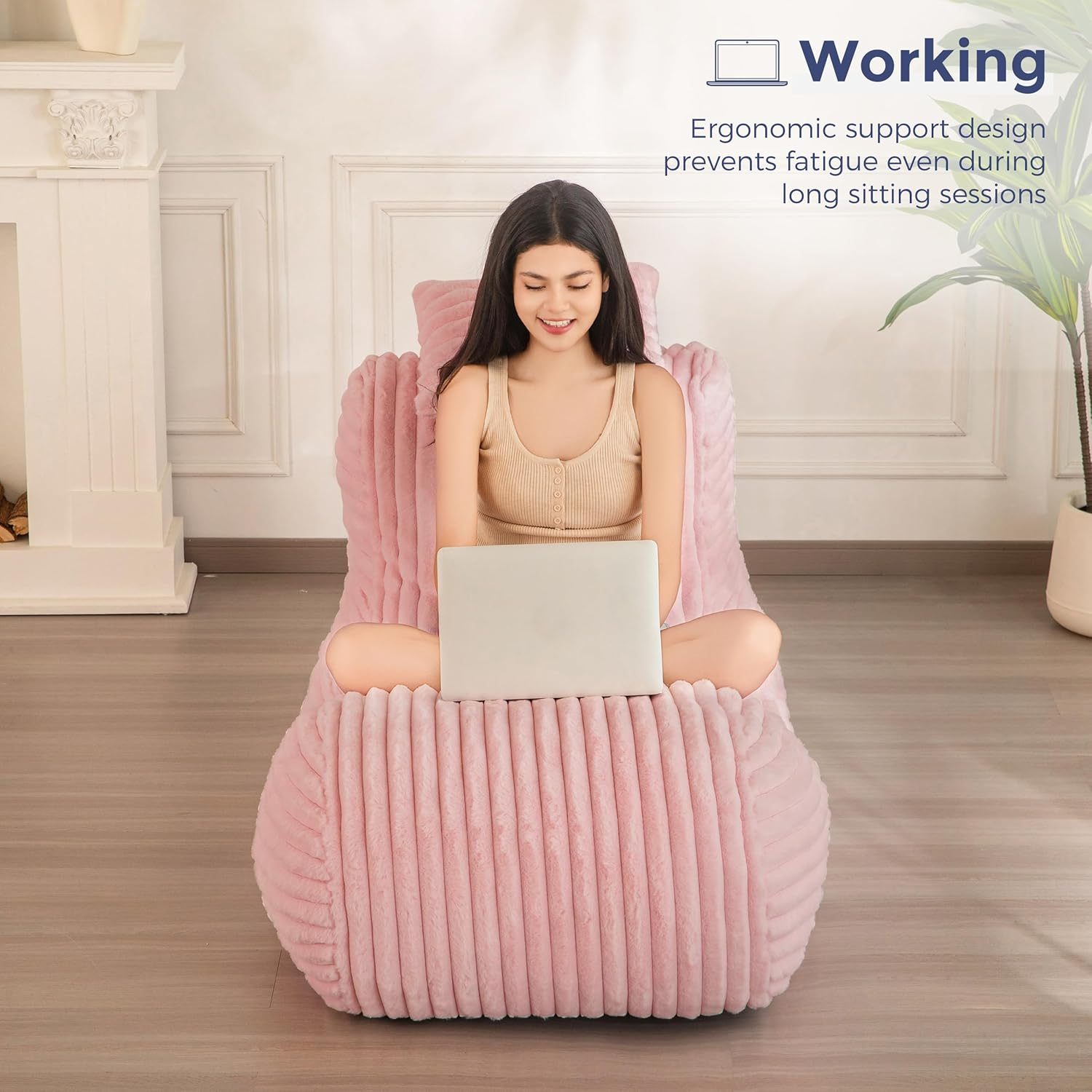 MAXYOYO Ergonomic Chaise Lounge Chair with Pillow - Soft Velvet Fabric Floor Sofa for Bedroom & Living Room - Pink Fainting Couch | Perfect for Relaxing, Reading & Napping in Style