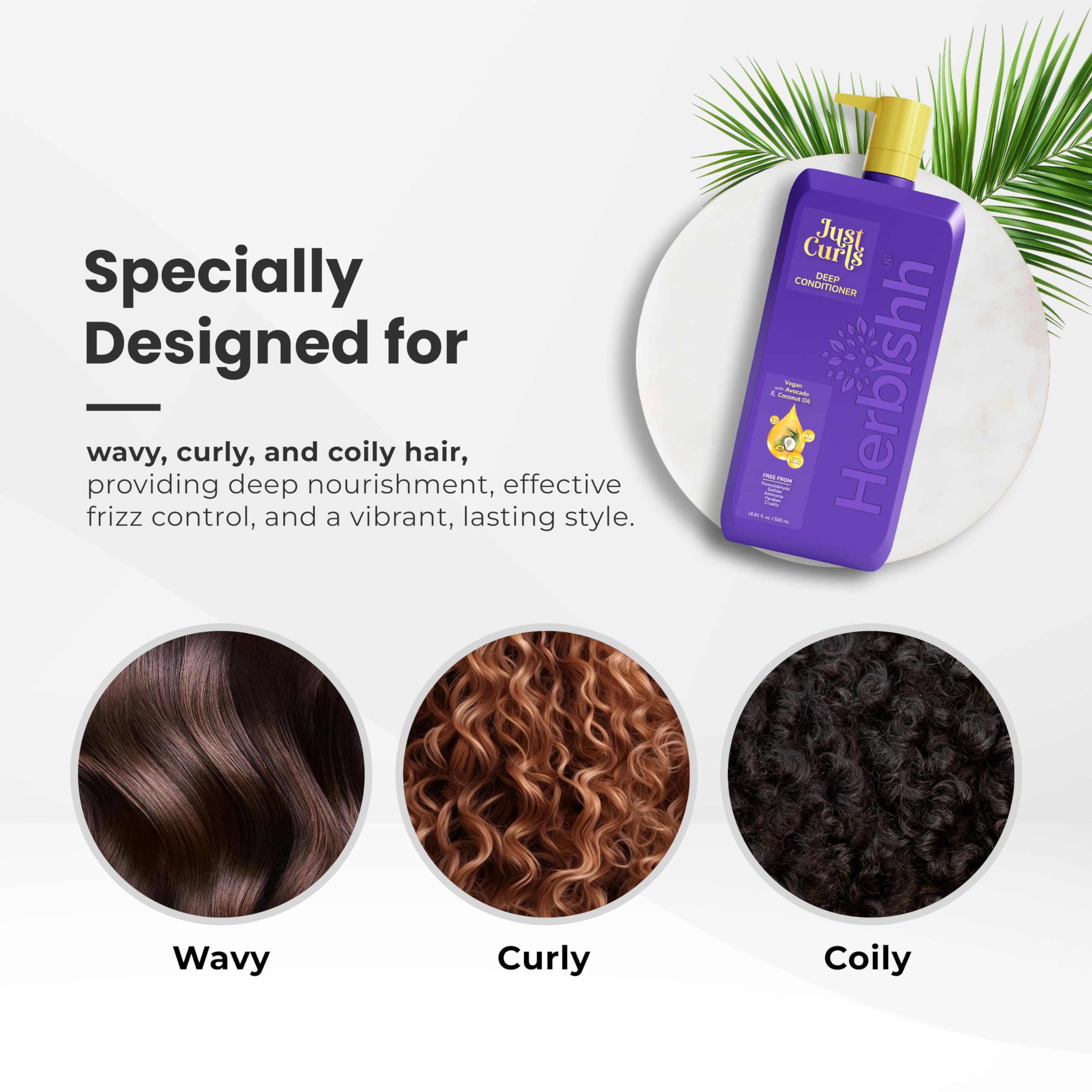 Herbishh Just Curls Deep Conditioner for Curly Hair - Hydrating Hair Wax Stick for Women & Men - Perfect for Defining Curls & Reducing Frizz (Home & Salon Use)
