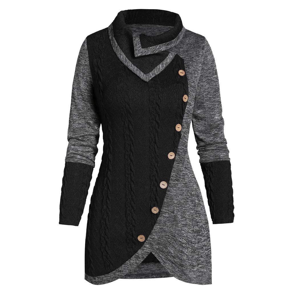Trendy Fall Sweaters for Women - Vedolay Women's Turtleneck Plaid Patchwork Pullover with Asymmetric Hem | Cozy Autumn Layering, Office Wear & Casual Outfits