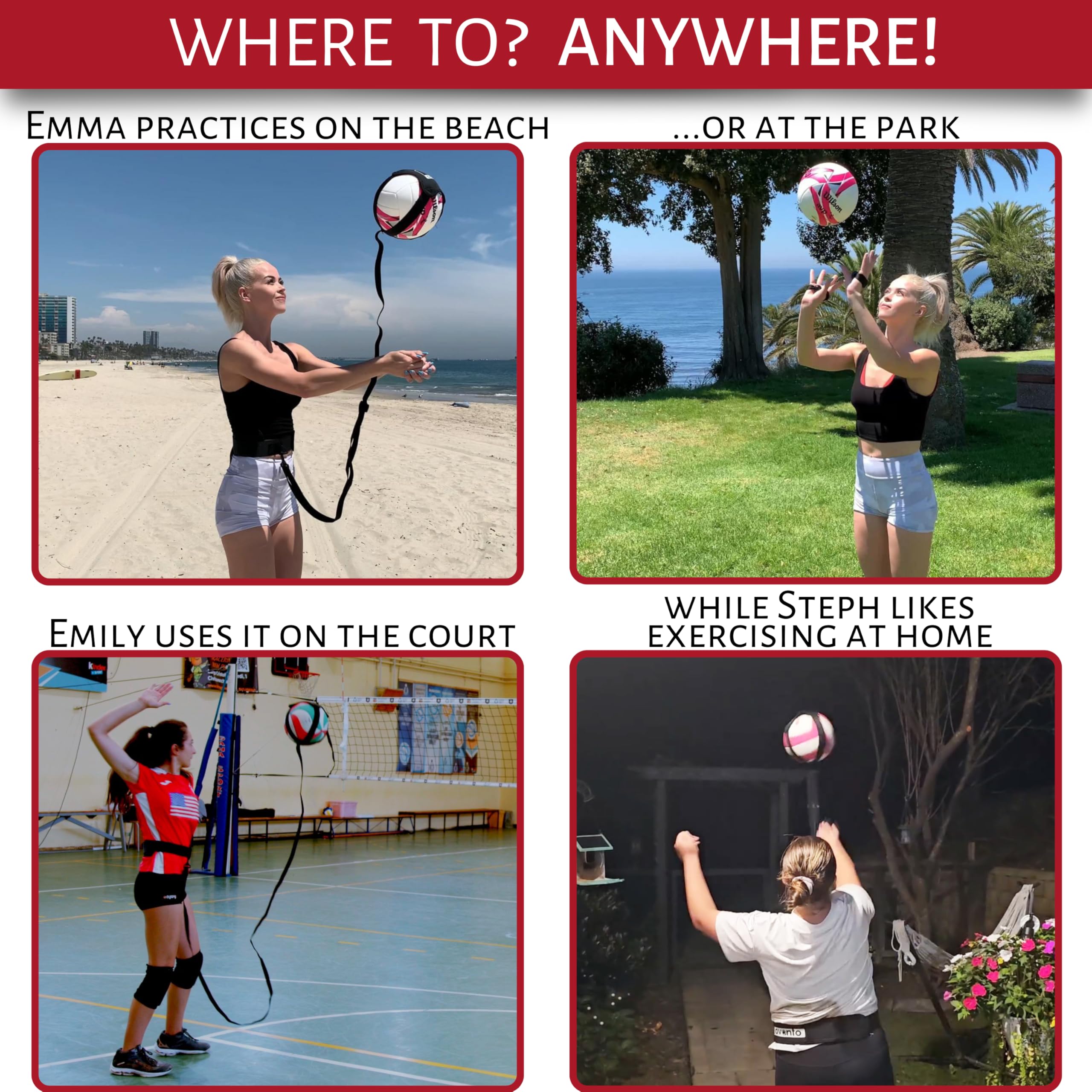 OVANTO Volleyball Training Equipment Set - 4 Styles for Serving, Spiking, Setting & Passing Practice - Adjustable Volleyball Trainer for Beginners & Pros - Perfect for Indoor/Outdoor Court Drills & Solo Practice Sessions