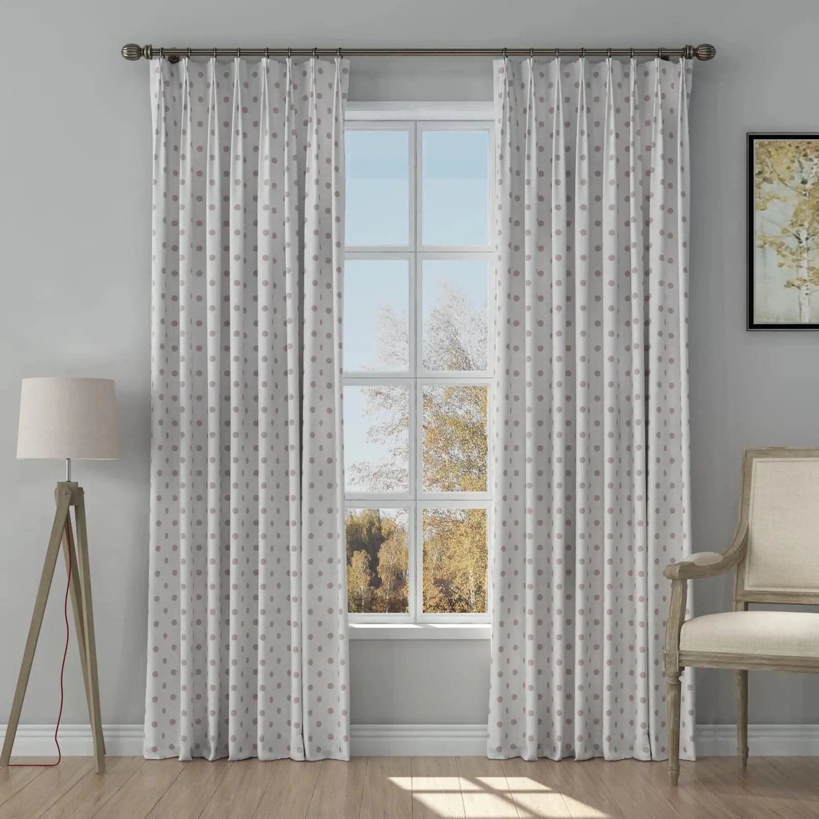 Stefana Silver Print Linen Blend Curtains - Elegant Pleated Drapes for Living Room & Bedroom Window Decor