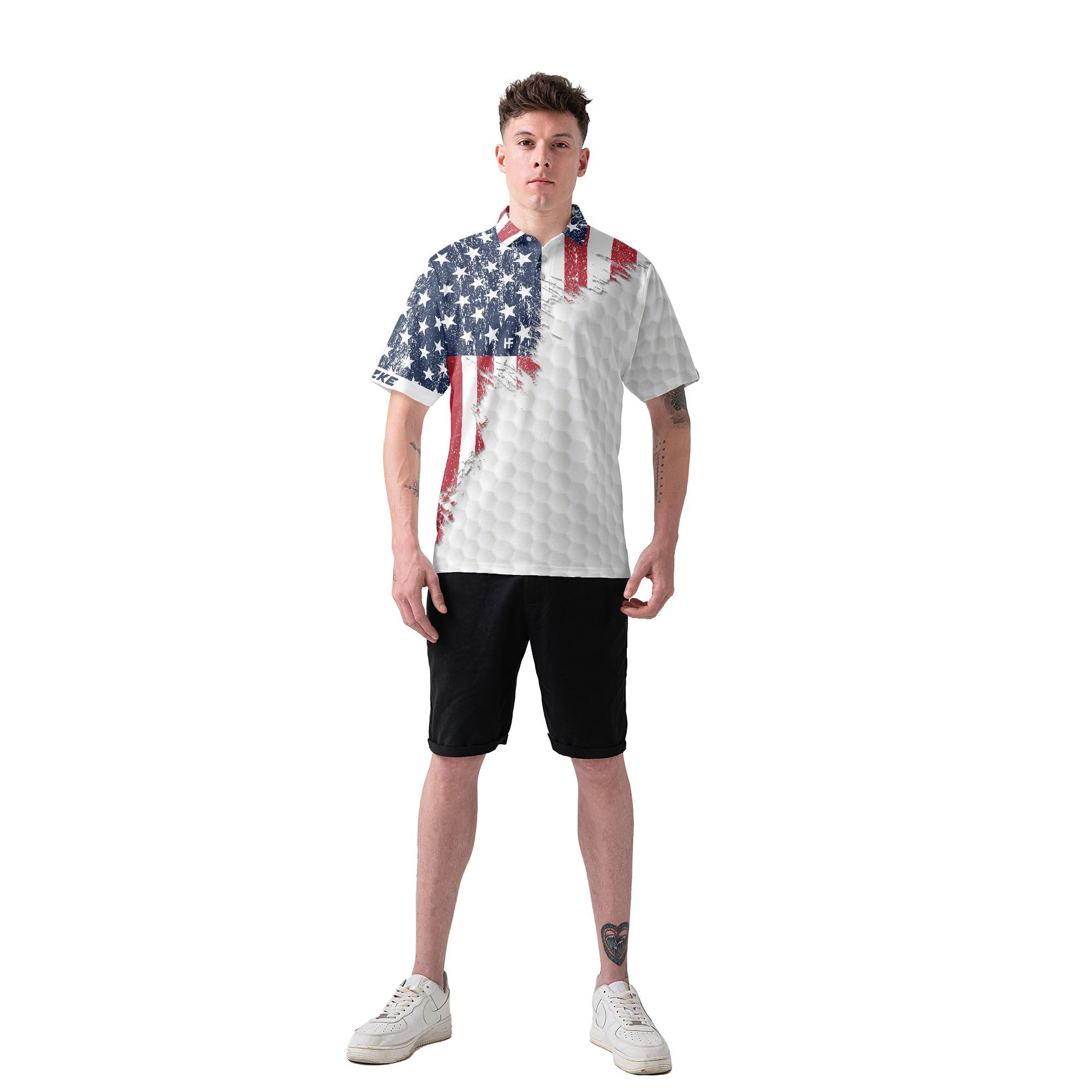 HYPERFAVOR Custom American Flag Golf Polo Shirts for Men - Breathable Short Sleeve Performance Shirt - Perfect for Golf Tournaments, Patriotic Events & Casual Wear