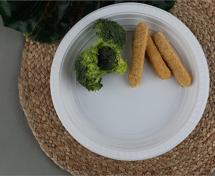 Nicole Fantini 10-Inch Disposable Round White Plastic Plates - 300 Count - Microwave Safe for Thanksgiving, Parties, Holidays & Weddings - Perfect for Buffets, Picnics, Catering & Family Gatherings