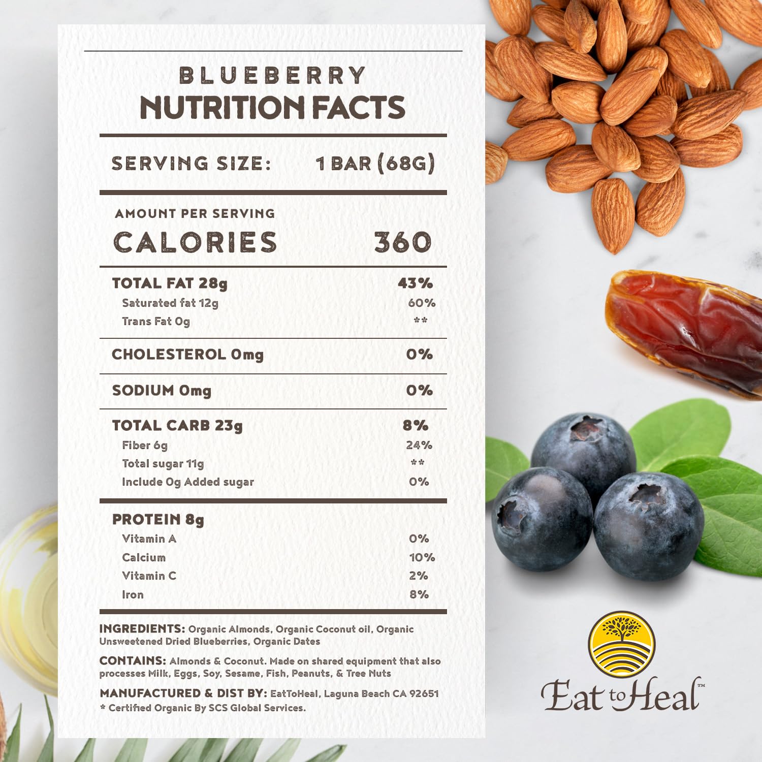 Organic Blueberry Protein Bars - Vegan, Gluten-Free, Non-GMO, Low Sugar Snacks | Plant-Based Real Food Bar for Energy & Recovery | Perfect for Hiking, Workouts & Healthy On-the-Go Snacking