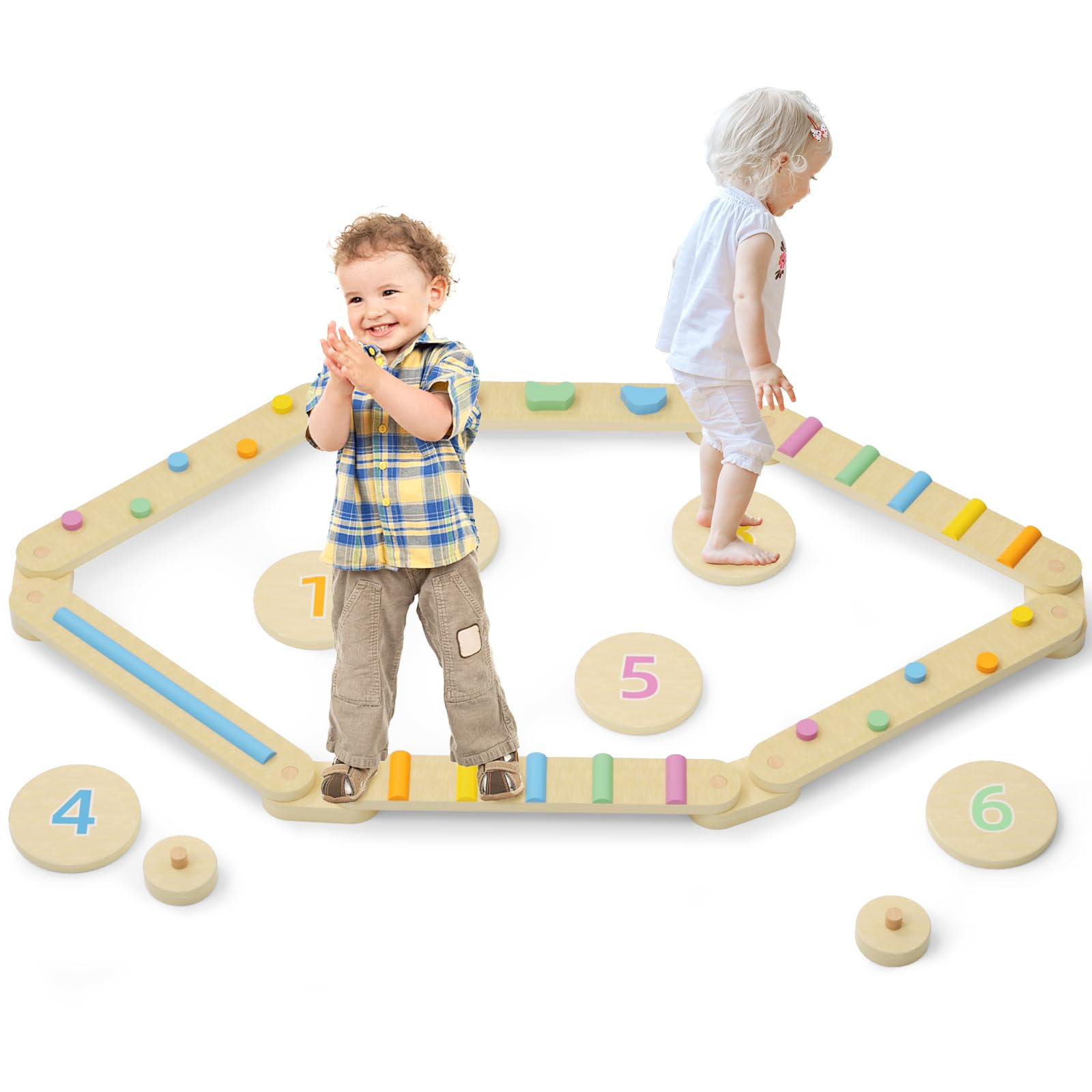 KORIMEFA Wooden Balance Beam for Kids - Montessori Training Toy for Indoor & Outdoor Use - Balance Training Equipment for Children Ages 3+ - Perfect for Playrooms, Backyards & Preschool Activities