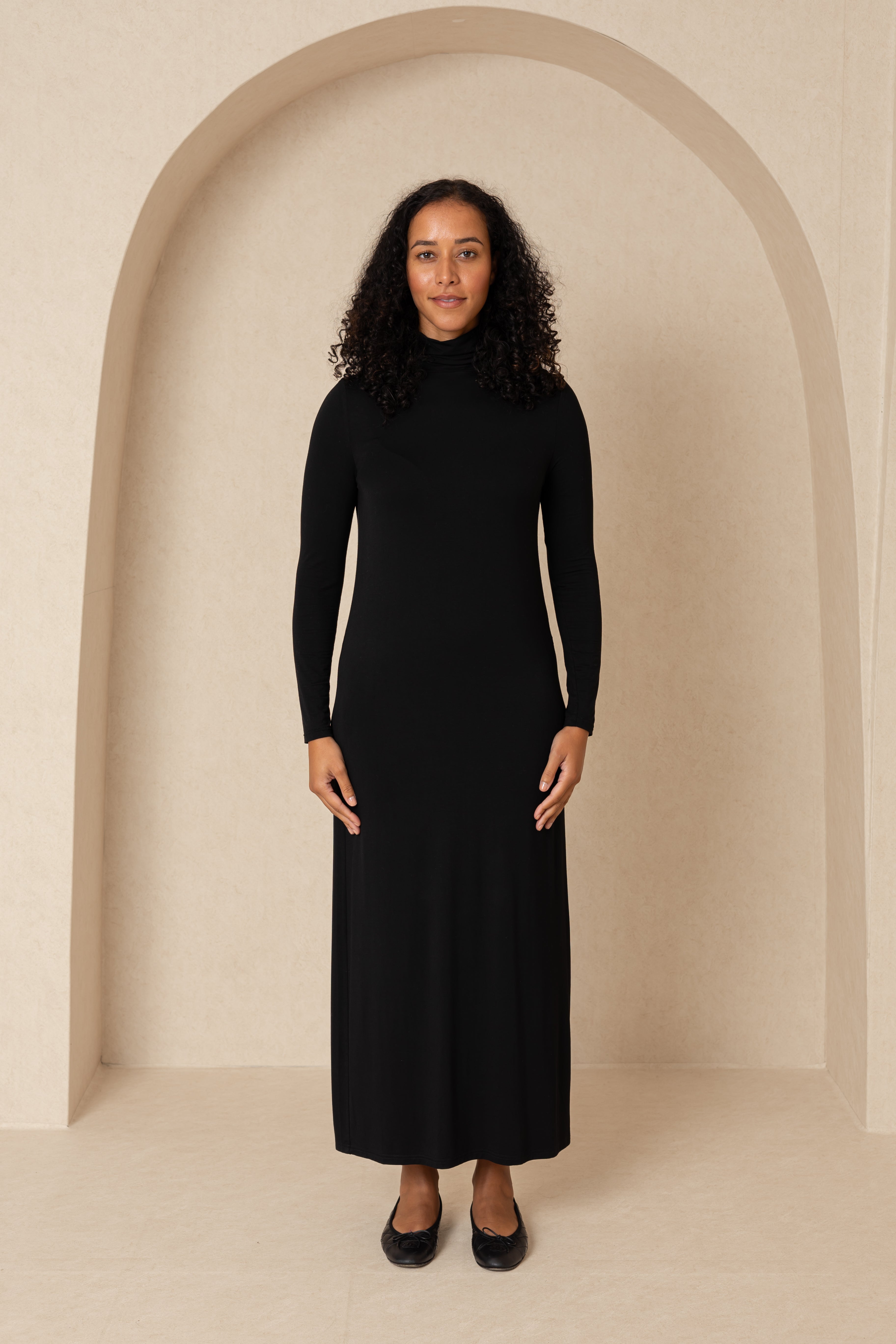 Black Turtleneck Maxi Dress for Women - Elegant Long Sleeve High Neck Midi Dress - Perfect for Office, Party & Winter Outfits