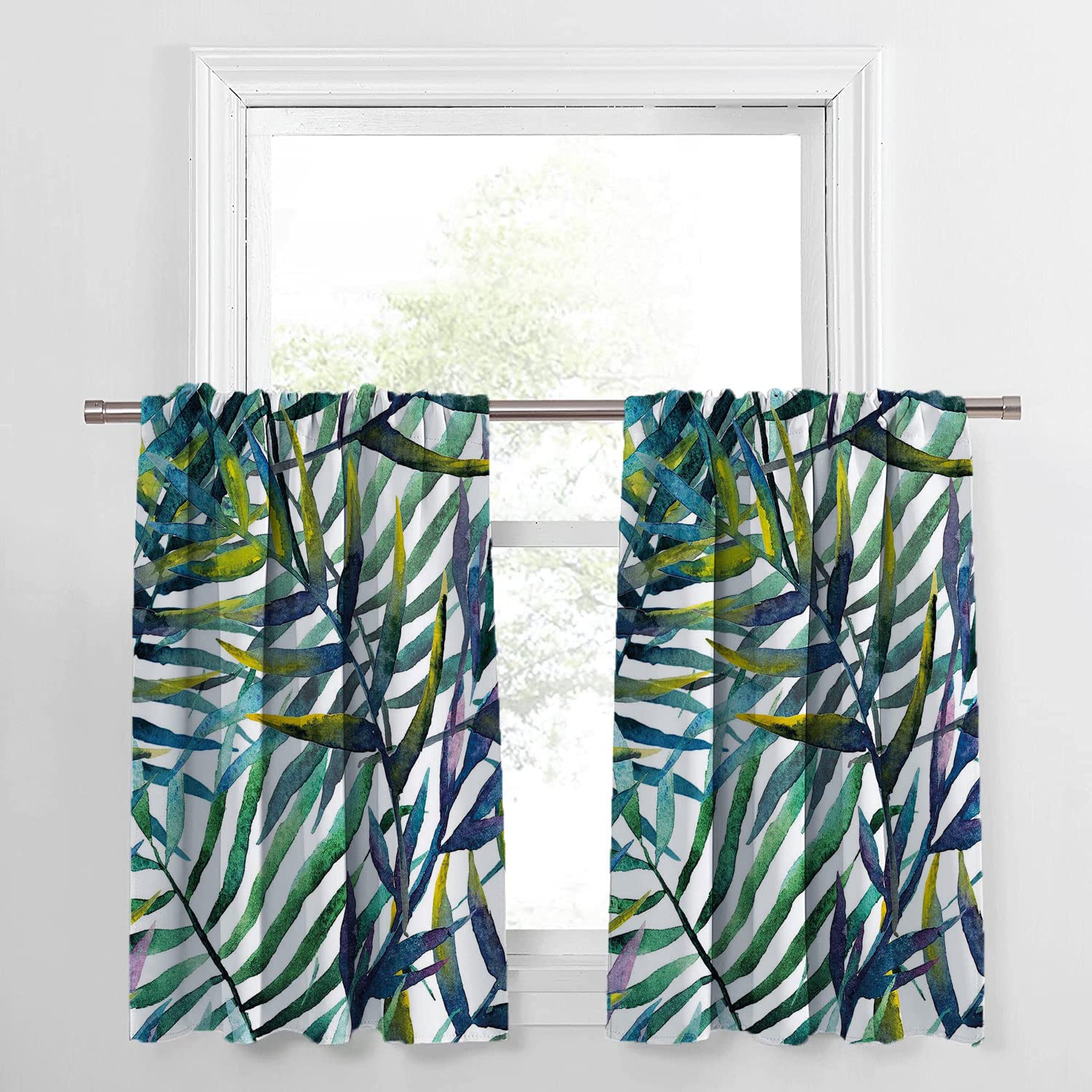Tropical Palm Leaf Kitchen Curtains - 2 Panels, 28