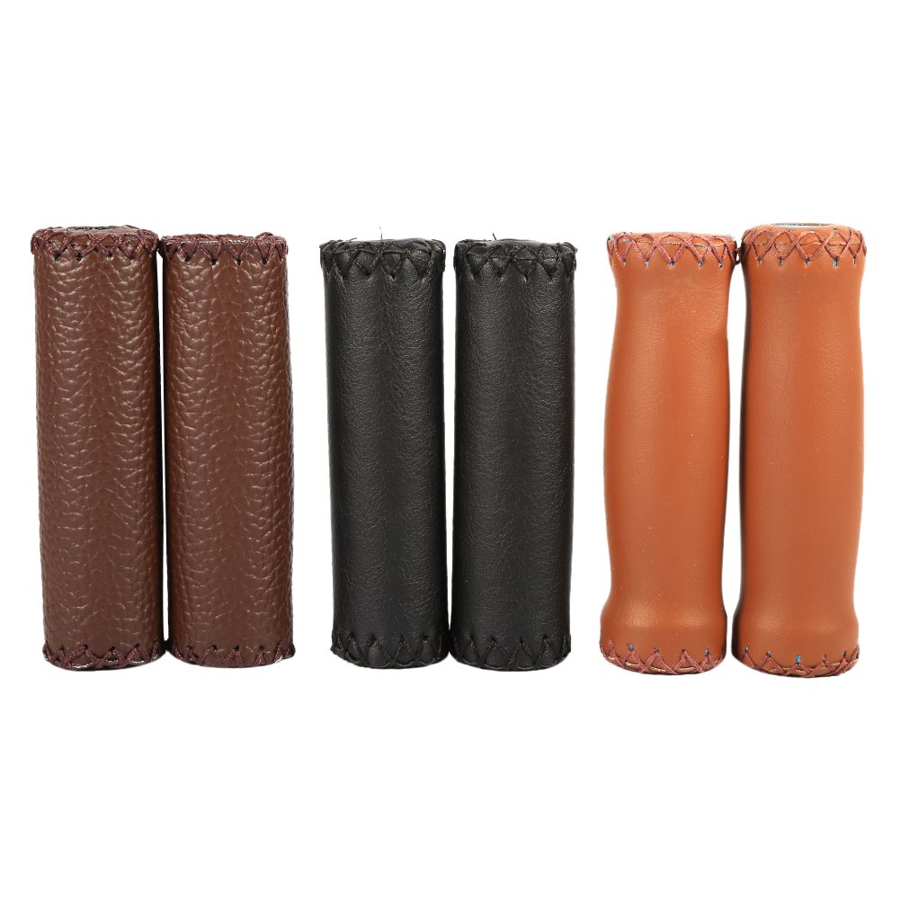 Premium Retro Brown Artificial Leather Bike Handlebar Grips - 1 Pair Ergonomic Non-Slip Grips for Mountain & Road Bicycles - Perfect for Commuting, Touring and Long-Distance Cycling