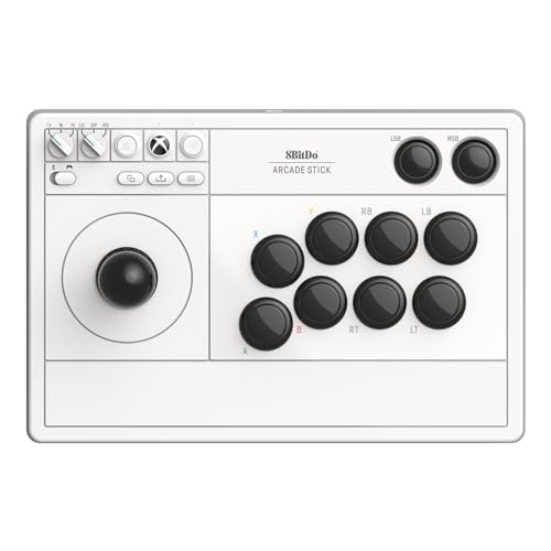 8BitDo 2.4G Wireless Arcade Fight Stick for Xbox Series X|S, Xbox One & Windows 10 - Officially Licensed Controller with 3.5mm Audio Jack, Mic Mute Button & Custom Joystick Mapping (White) - Perfect for Fighting Games, Retro Gaming & Esports Tournaments