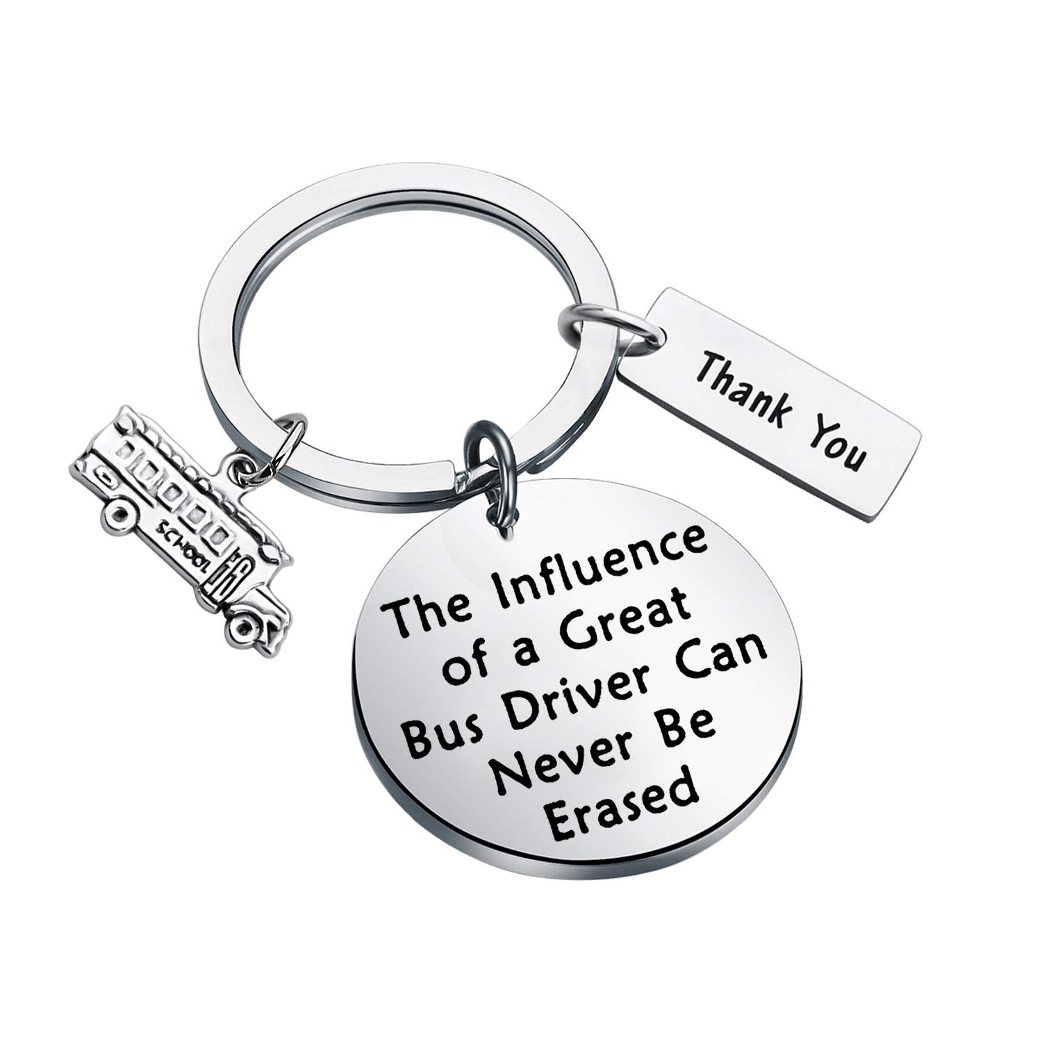 BEKECH Bus Driver Gift Keychain - 'The Influence of A Great Bus Driver Can Never Be Erased' - Perfect Appreciation Gift for School Bus Drivers, Transit Operators & Transportation Professionals