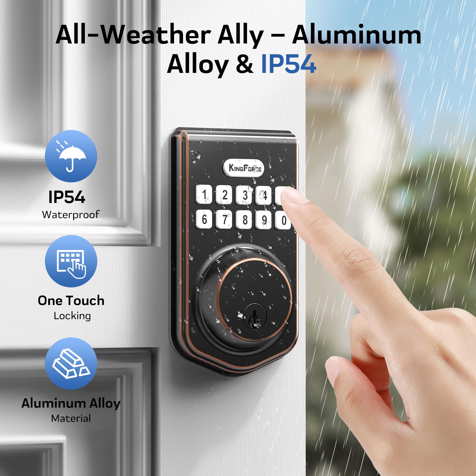 KingForce Keyless Entry Smart Deadbolt Lock with Keypad - Auto Lock, Easy Installation, IP54 Waterproof, Oil Rubbed Bronze - Secure Front Door Electronic Lock for Home & Apartment Safety