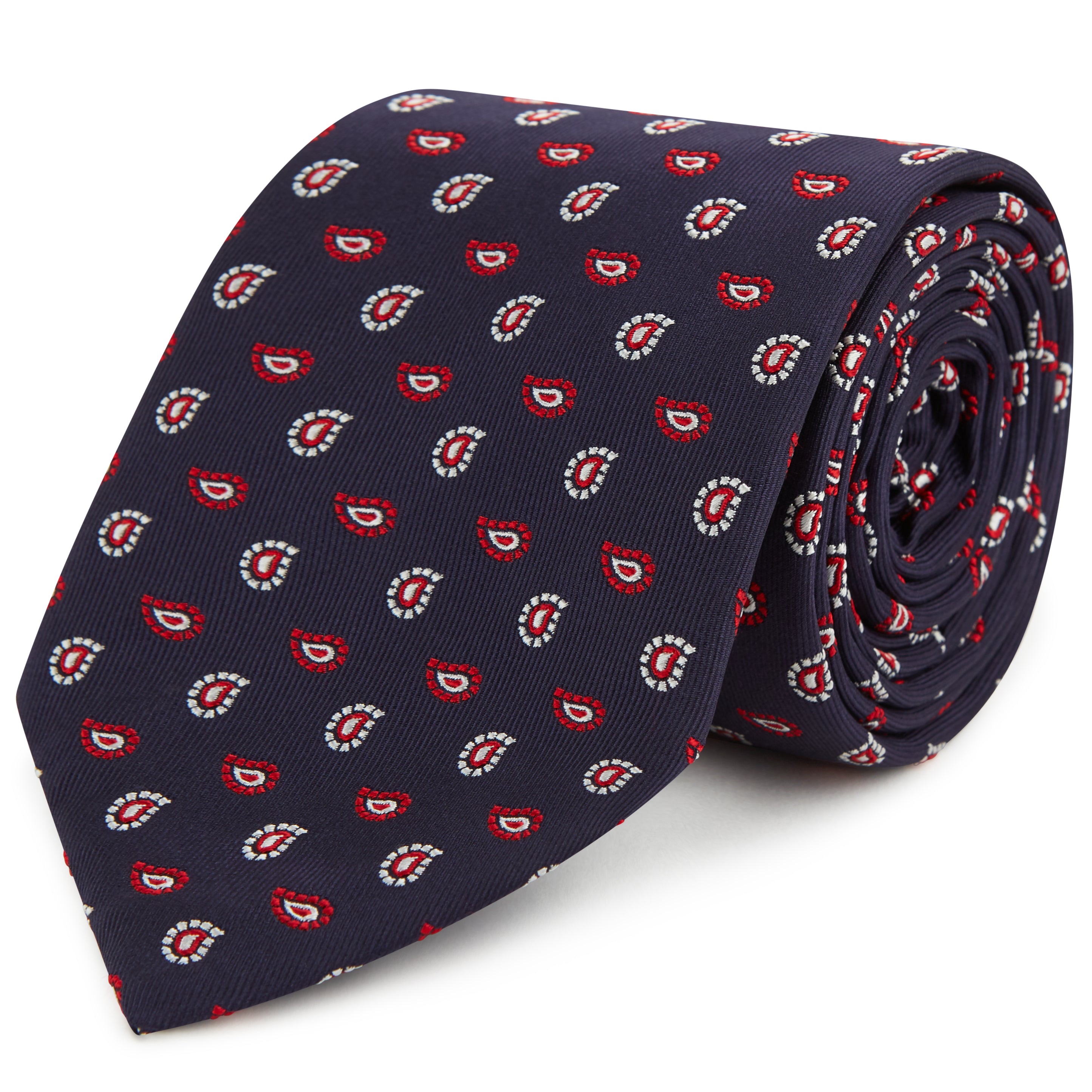 Navy and Red Paisley Twill Woven Silk Tie for Men - Elegant Formal Necktie for Business, Weddings & Special Occasions