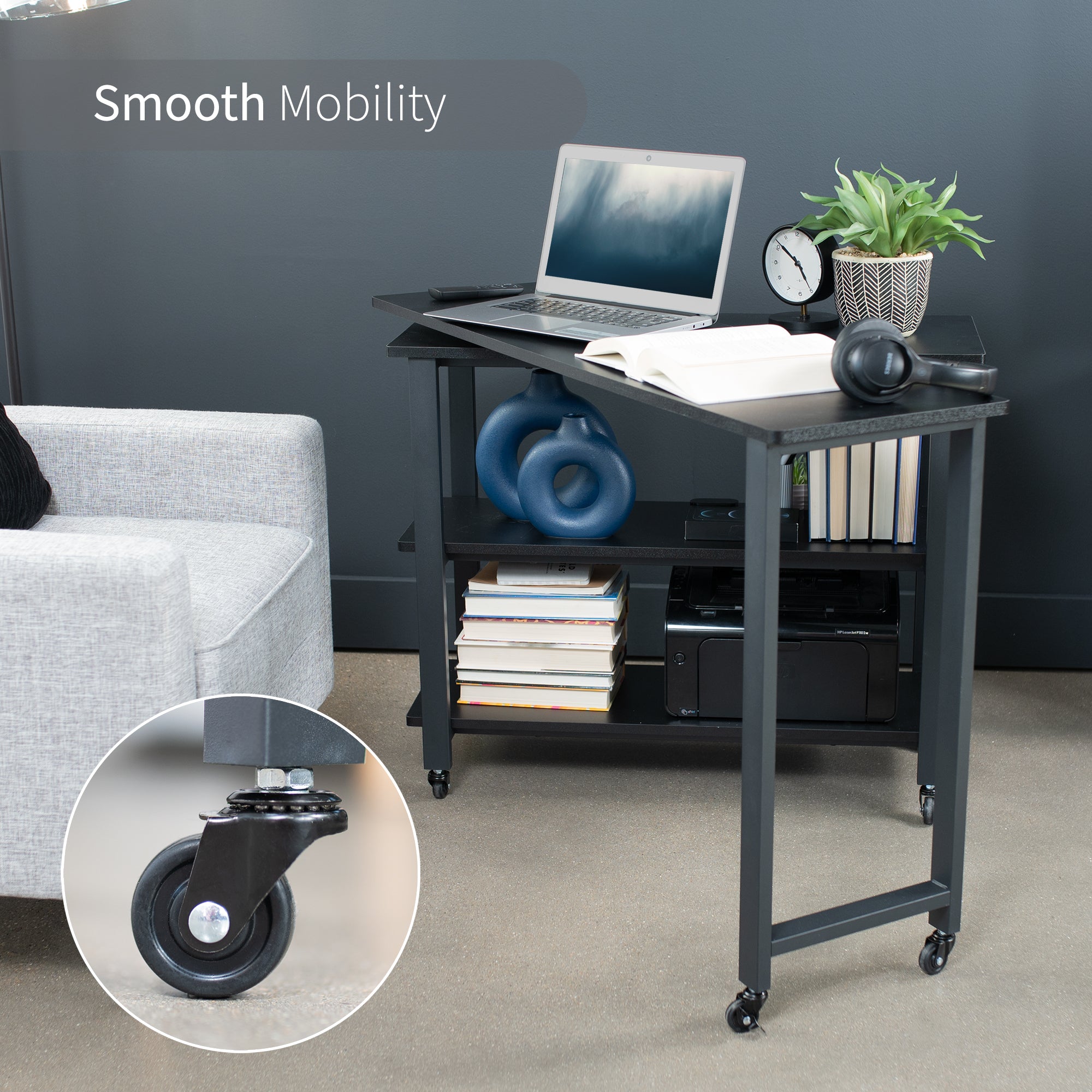 43 x 13 Inch Swivel Out Sofa Table with Wheels - Adjustable Rolling Couch Table for Living Room, Bedroom, and Office Use