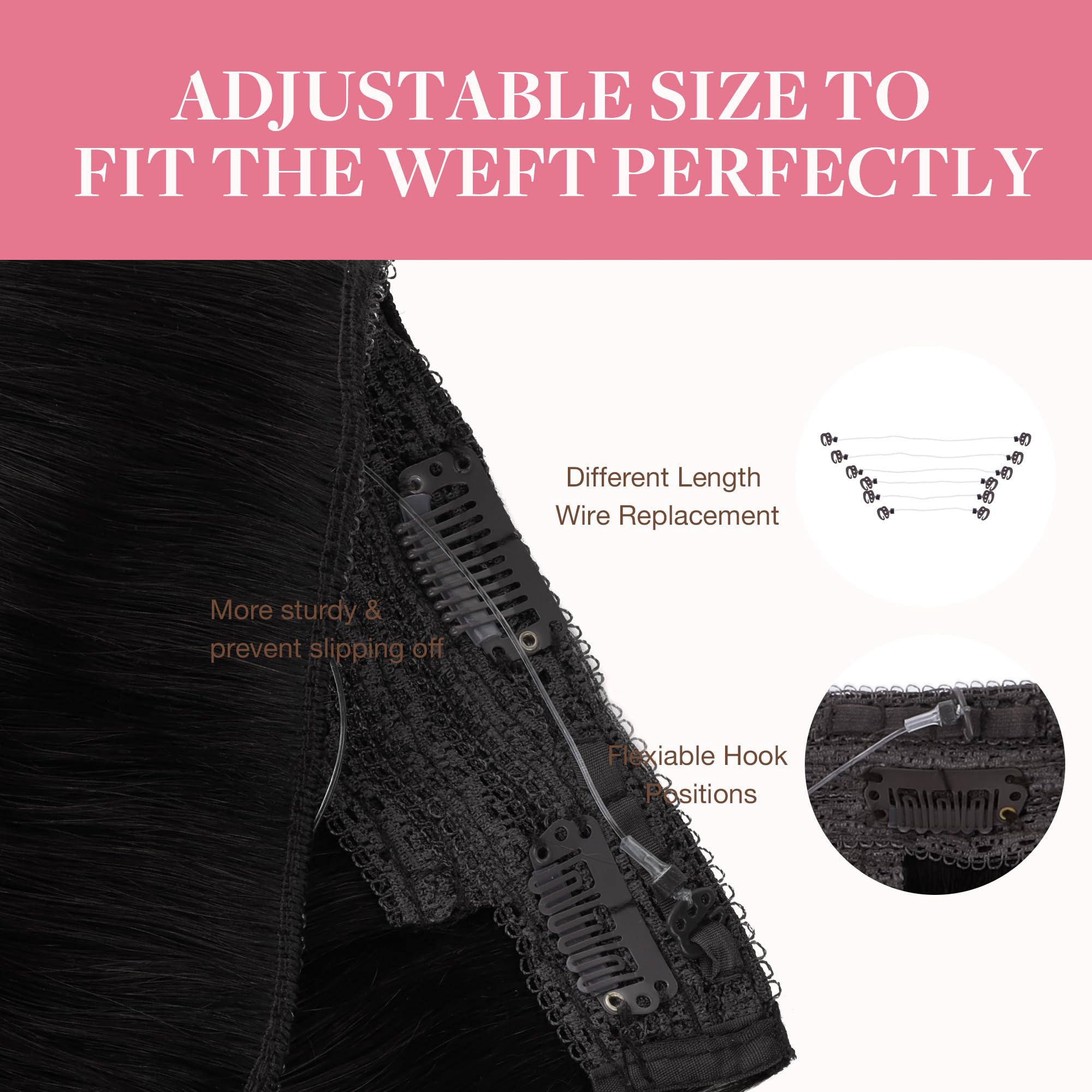 GOO GOO Human Hair Extensions 20 Inch Dark Brown - 110g Invisible Wire Hair Extensions with Transparent Seamless Fish Line for Natural Look | Perfect for Weddings, Parties & Everyday Styling