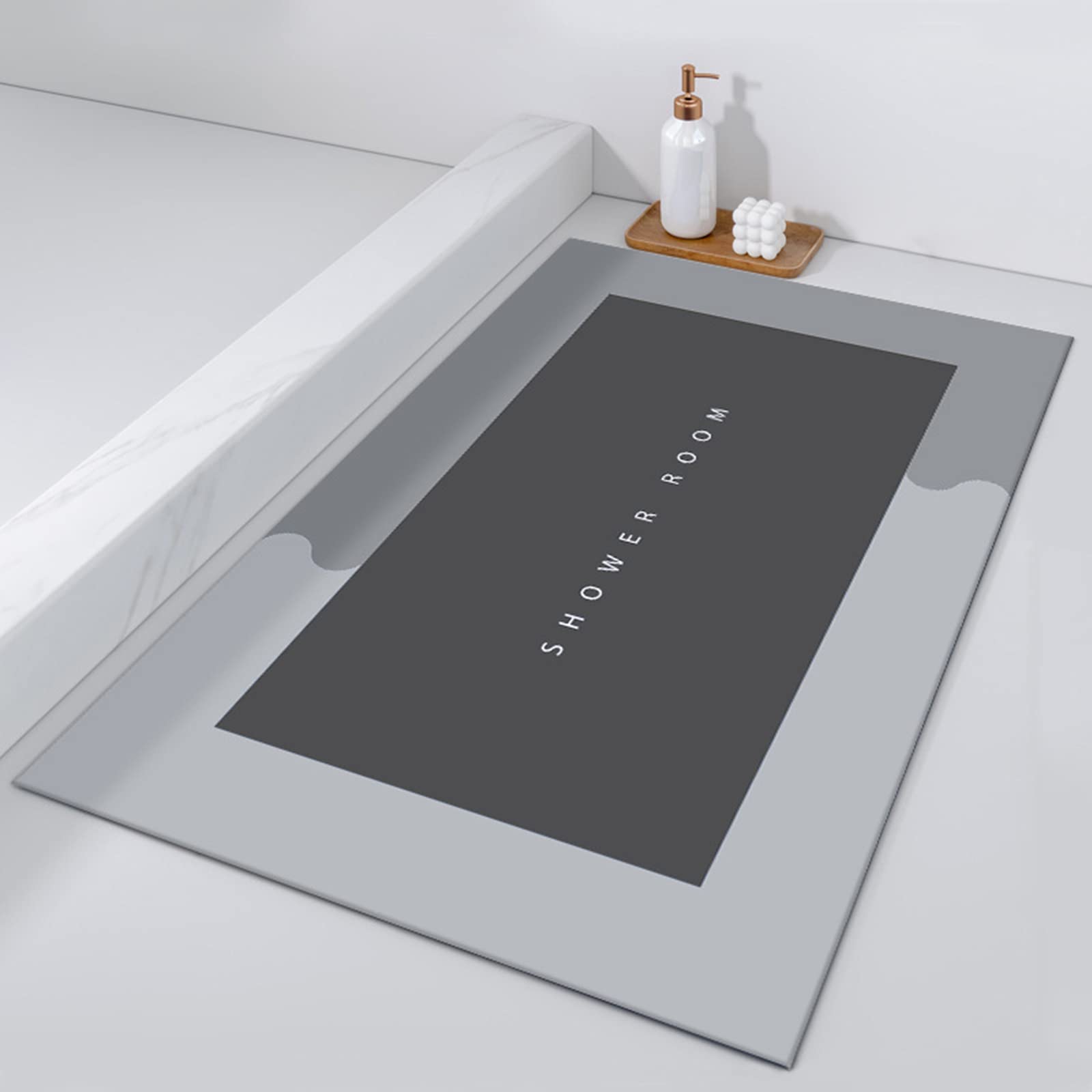 Super Absorbent Bath Mat - Non-Slip Microfiber Quick Dry Bathroom Rug, Morandi Grey Diatom Mud Floor Mat (23.6