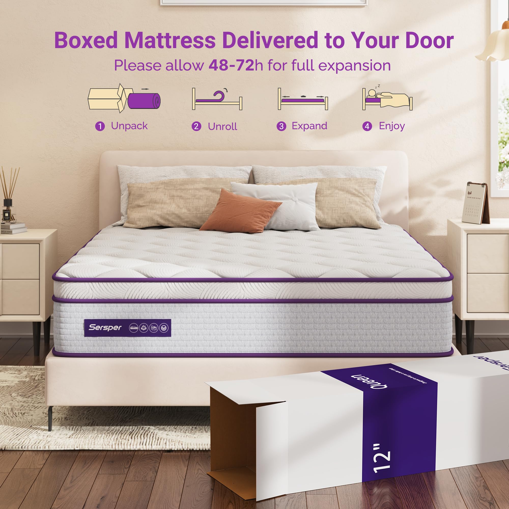 12 Inch Hybrid Full Size Mattress with Memory Foam & Reinforced Coils - Medium Firm Support, Pressure Relief & CertiPUR-US Certified - Perfect for Back Pain Relief & Guest Bedrooms