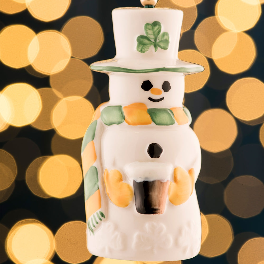 Belleek Classic Paddy Snowman Christmas Bell Ornament - Handcrafted Ceramic Holiday Decoration for Tree, Gift, and Festive Home Decor