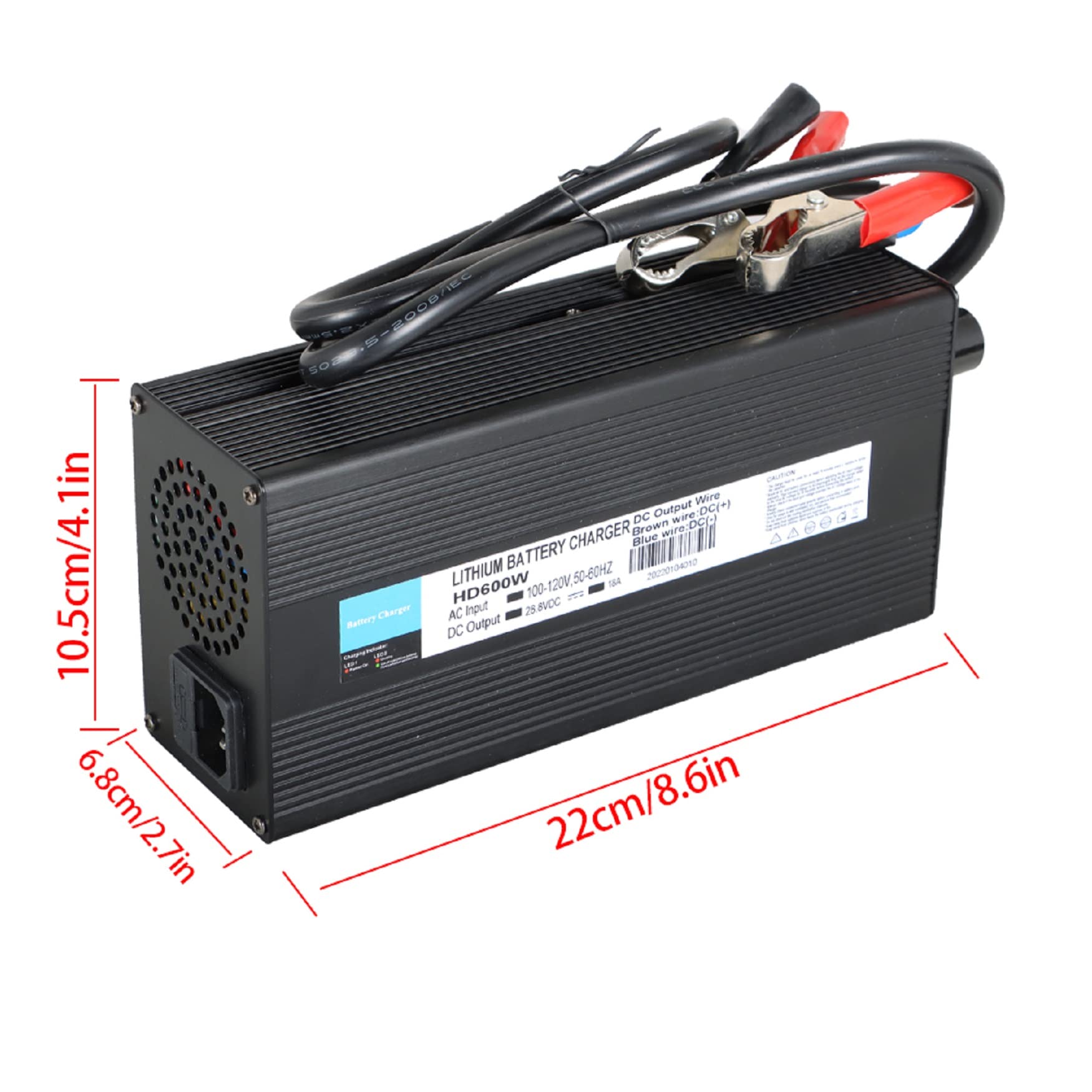 WFLNHB 28.8V 18A Smart Battery Charger for Lithium LiFePO4 Deep Cycle Rechargeable Batteries - AC/DC Charger with Alligator Clips for Lithium Iron Phosphate Batteries | Perfect for RVs, Solar Power Systems & Marine Applications