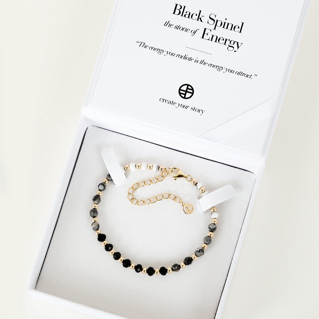 Black Spinel Ombre Bracelet - Natural Energy Stone Jewelry for Women, Healing Crystal Bracelet for Positive Vibes & Stress Relief - Perfect for Meditation, Yoga & Spiritual Healing