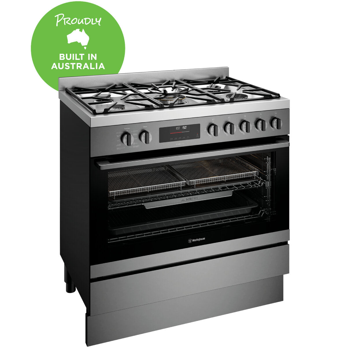 Westinghouse 90cm Dual Fuel Pyrolytic Freestanding Cooker with SteamBake - Dark Stainless Steel WFEP9717DD - Professional Kitchen Appliance for Baking, Roasting & Steam Cooking