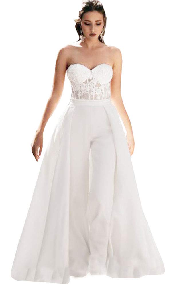 Honeydress Women's White Strapless Sweetheart Jumpsuit Prom Dress with Waist Cloak - Elegant Wedding Guest Outfit & Formal Evening Wear for Parties, Dances, and Special Occasions