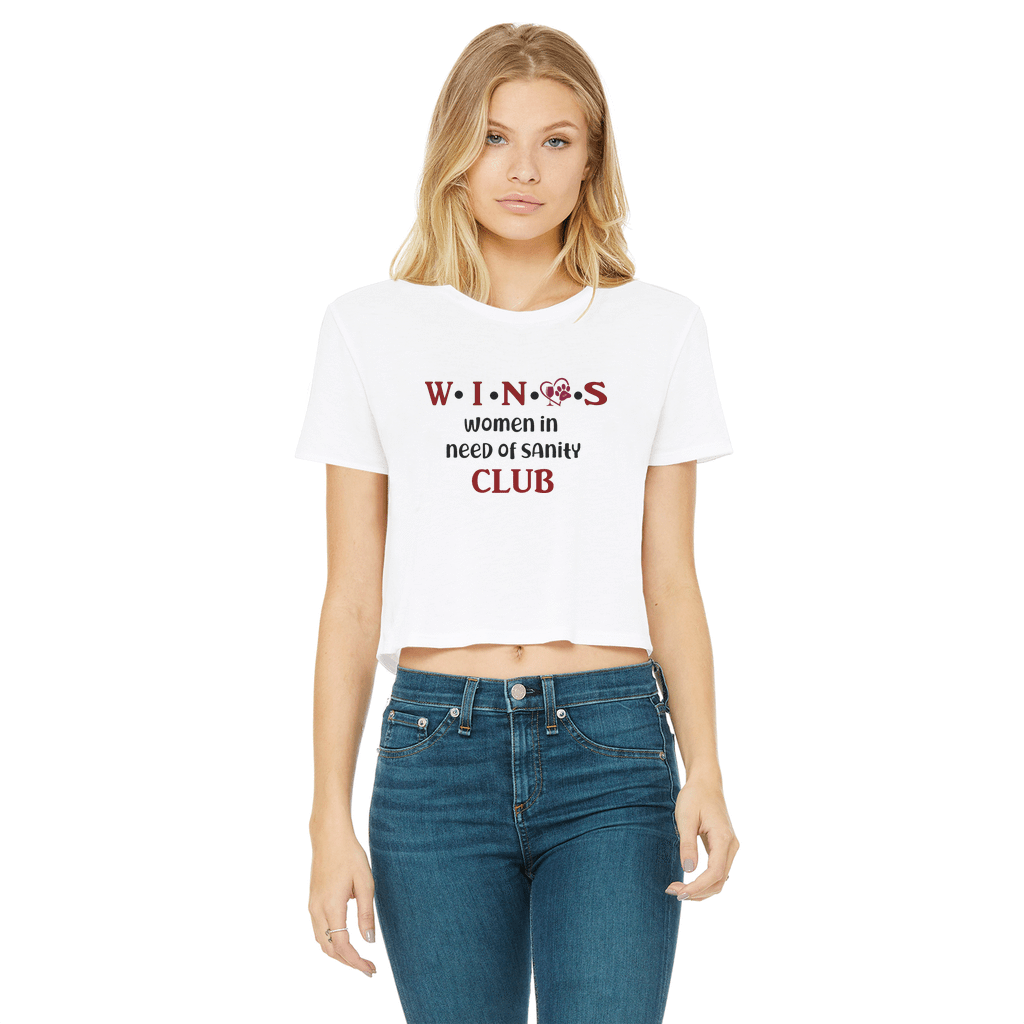 WineyBitches.Co Winos Club Classic Women's Cropped Raw Edge T-Shirt | Vintage Style Tee for Wine Lovers | Casual Outfit for Girls Night Out & Wine Tasting Events
