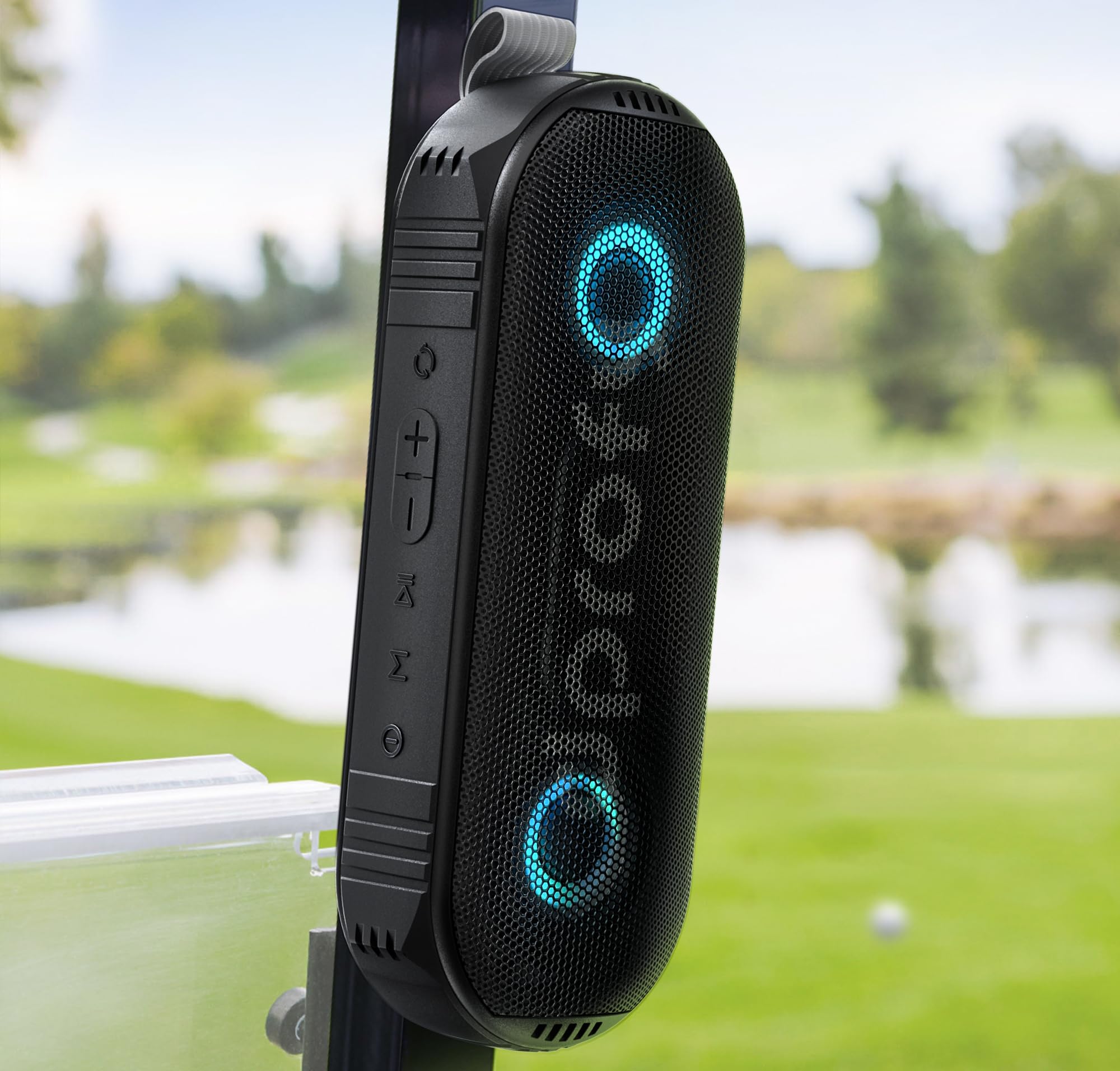 Dprofy Magnetic Bluetooth Golf Speaker - Wireless Waterproof Portable Speaker with Stereo Sound & Rich Bass, Perfect for Golf Accessories & Gifts (with LED Light) | Ideal for Golf Courses, Outdoor Activities & Travel