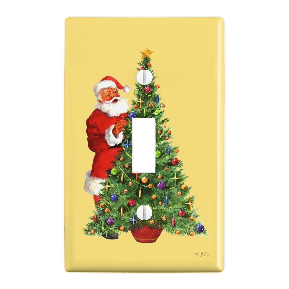 Christmas Santa Tree Plastic Wall Decor Light Switch Plate Cover - Holiday Home Decoration for Living Room, Bedroom, and Office