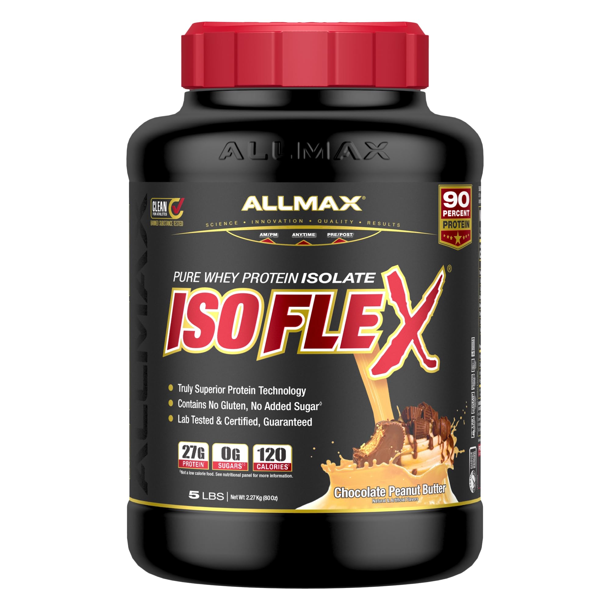 ALLMAX Nutrition ISOFLEX Whey Protein Powder - 5lb Chocolate Peanut Butter Flavor, 27g Protein per Serving | Premium Whey Protein Isolate for Muscle Recovery & Post-Workout Nutrition | Ideal for Athletes, Bodybuilders & Fitness Enthusiasts