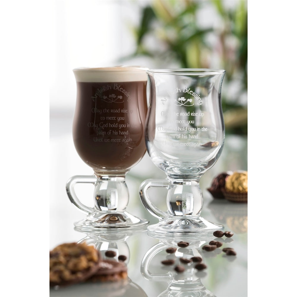 Galway Crystal Irish Blessing Latte Mug Set - Handcrafted Irish Glass Coffee Cups with Traditional Celtic Blessing Design - Perfect for Home, Office, or Gift Giving