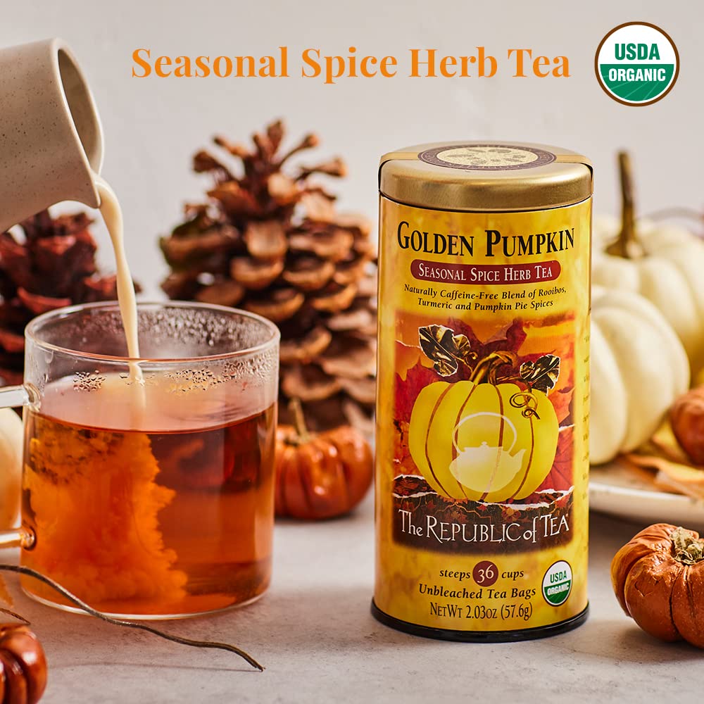 Organic Golden Pumpkin Spice Herbal Tea - Caffeine-Free, 250 Tea Bags | The Republic of Tea | Perfect for Fall Evenings & Holiday Gatherings