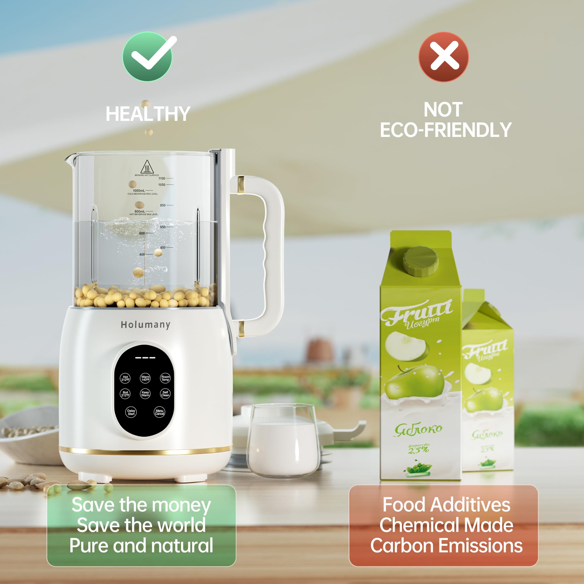35oz Automatic Nut Milk Maker Machine for Homemade Almond, Oat, Soy & Plant-Based Milk - Non-Dairy Beverage Maker with Delay Start & Keep Warm Function - Perfect for Vegan, Keto & Healthy Lifestyles (White)