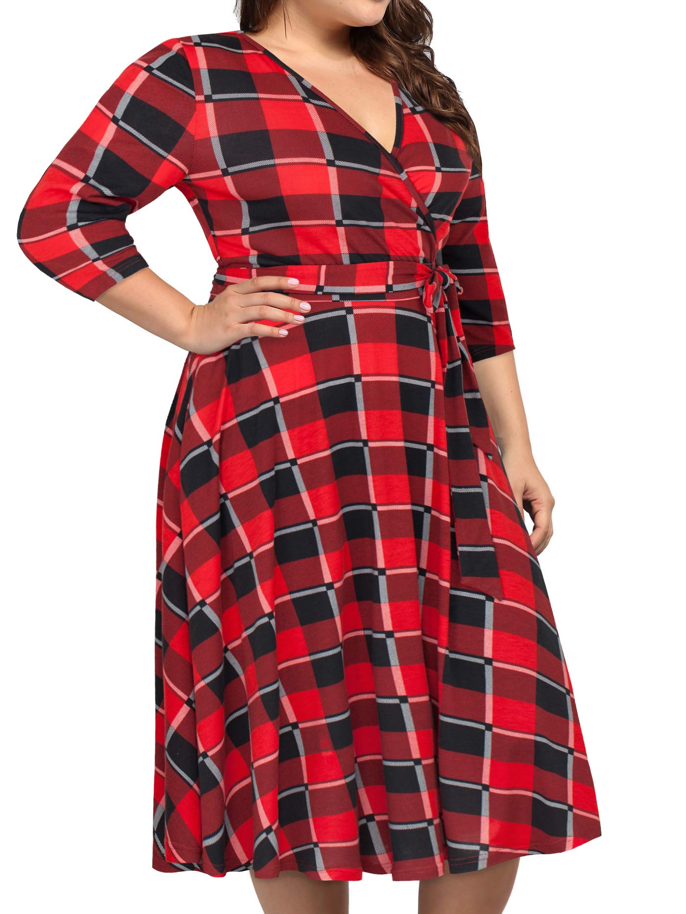Kissmay Women's Plus Size Floral V-Neck Midi Dress with Pockets for Cocktail Party, Wedding Guest, Date Night & Special Occasions