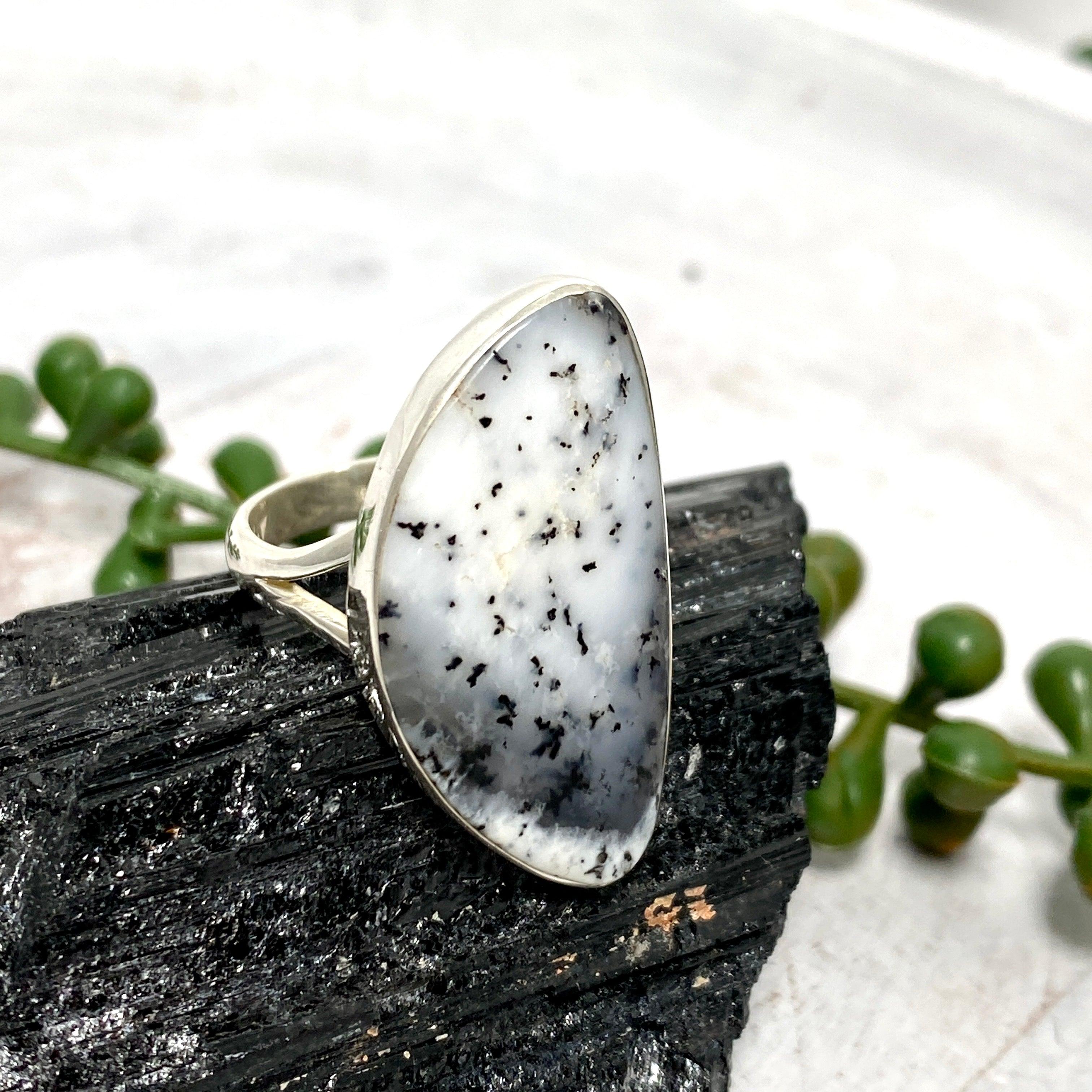 Dendritic Opal Freeform Ring Size 11 - Unique Handmade Silver Jewelry for Women, Perfect for Boho Style & Special Occasions