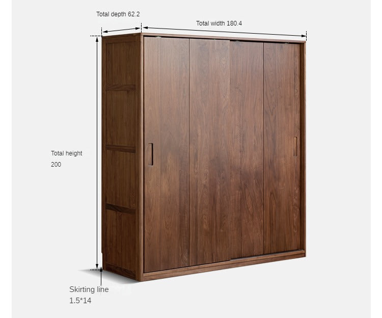 Premium Black Walnut Solid Wood Sliding Door Wardrobe Closet - Modern Bedroom Storage Solution for Home & Office Organization