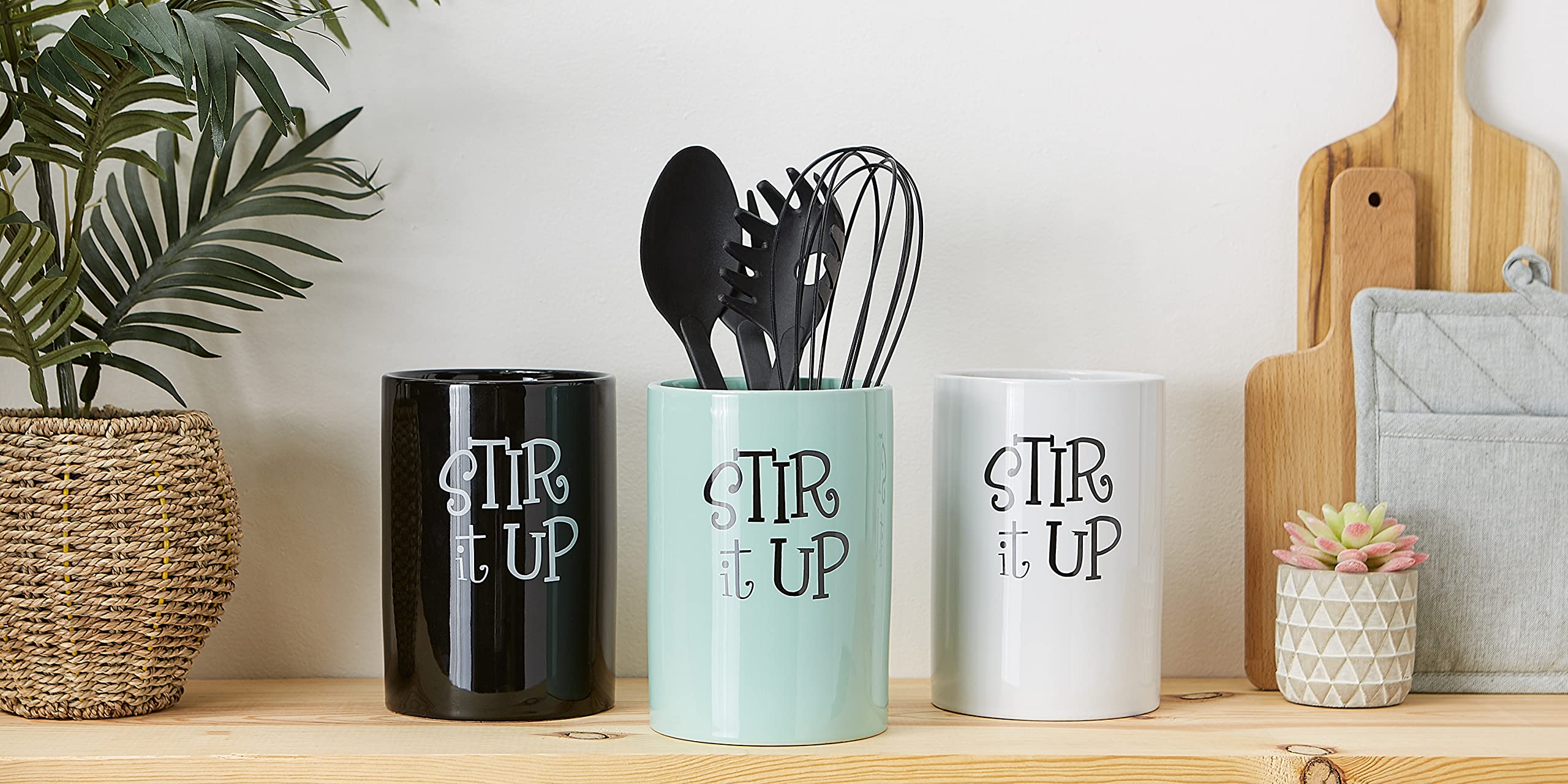 Vintage Ceramic Utensil Holder - DII Retro Kitchen Accessories Set, Black | Perfect for Farmhouse, Rustic & Country Style Kitchens