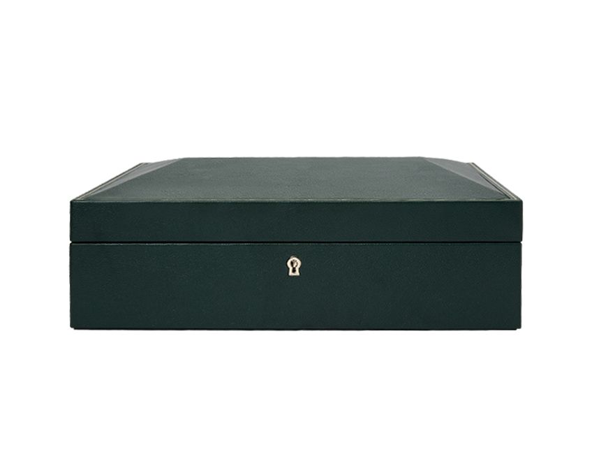 British Racing 15 Piece Watch Box - Premium Green Leather Watch Organizer Case for Men & Women - Perfect for Travel, Home Storage & Watch Collection Display