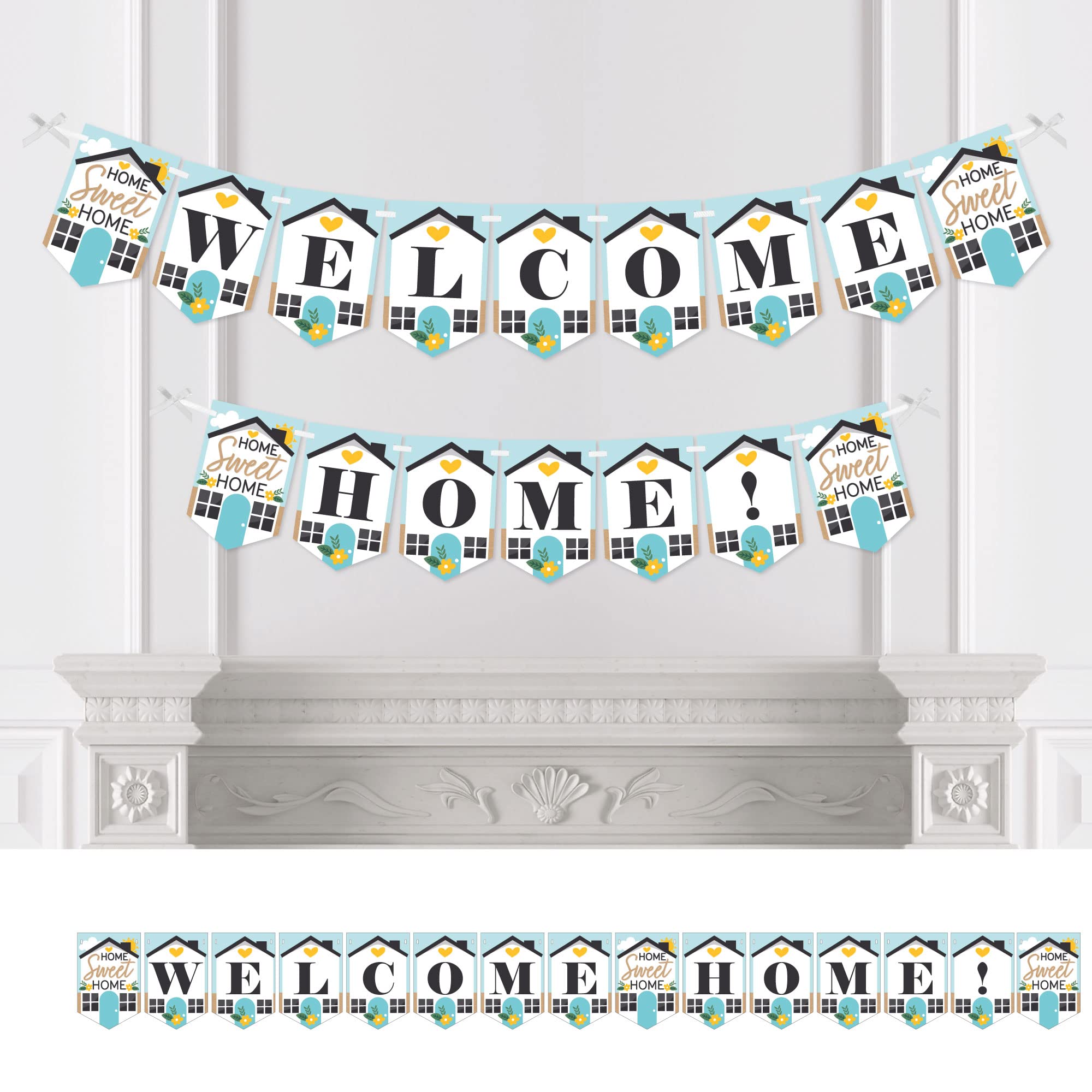 Big Dot of Happiness Welcome Home Housewarming Banner - Sweet Home Bunting for Party Decorations | Perfect for New Home Celebrations, Housewarming Parties & Front Door Decor