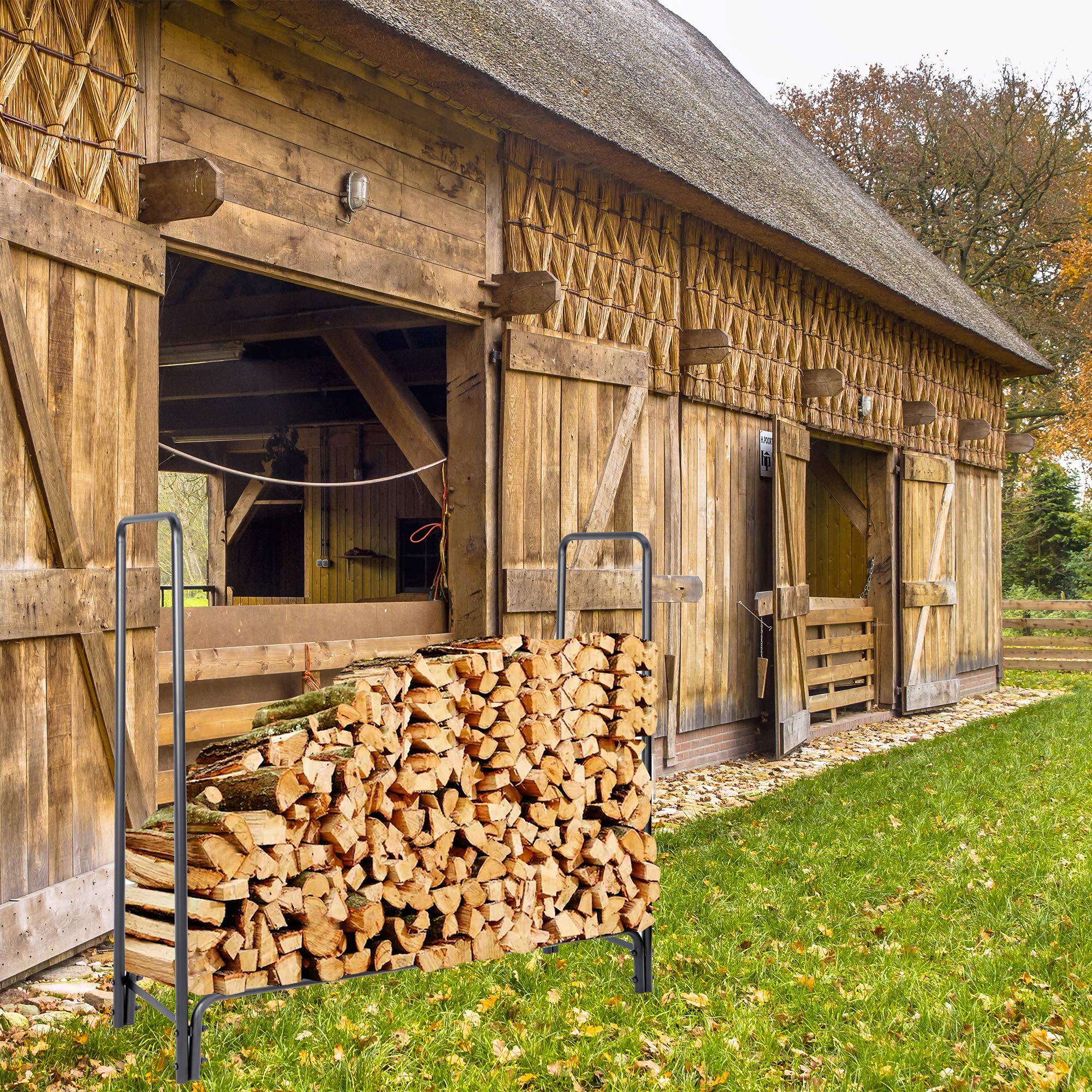 Heavy Duty 4-Feet Firewood Rack - Large Steel Log Holder for Indoor & Outdoor Use - Perfect for Fireplace, Backyard, and Camping Wood Storage