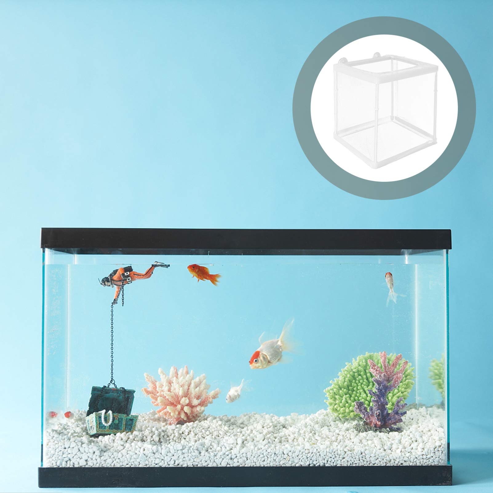 TEHAUX 1-Piece Fish Breeding Box with Net - Transparent Nursery Tank for Baby Fish, Aquarium Incubator with Water Dripping System - Ideal for Fish Tank Breeding, Fry Protection & Safe Environment (White) - Perfect for Home Aquariums, Fish Farms & Aquatic Hobbyists