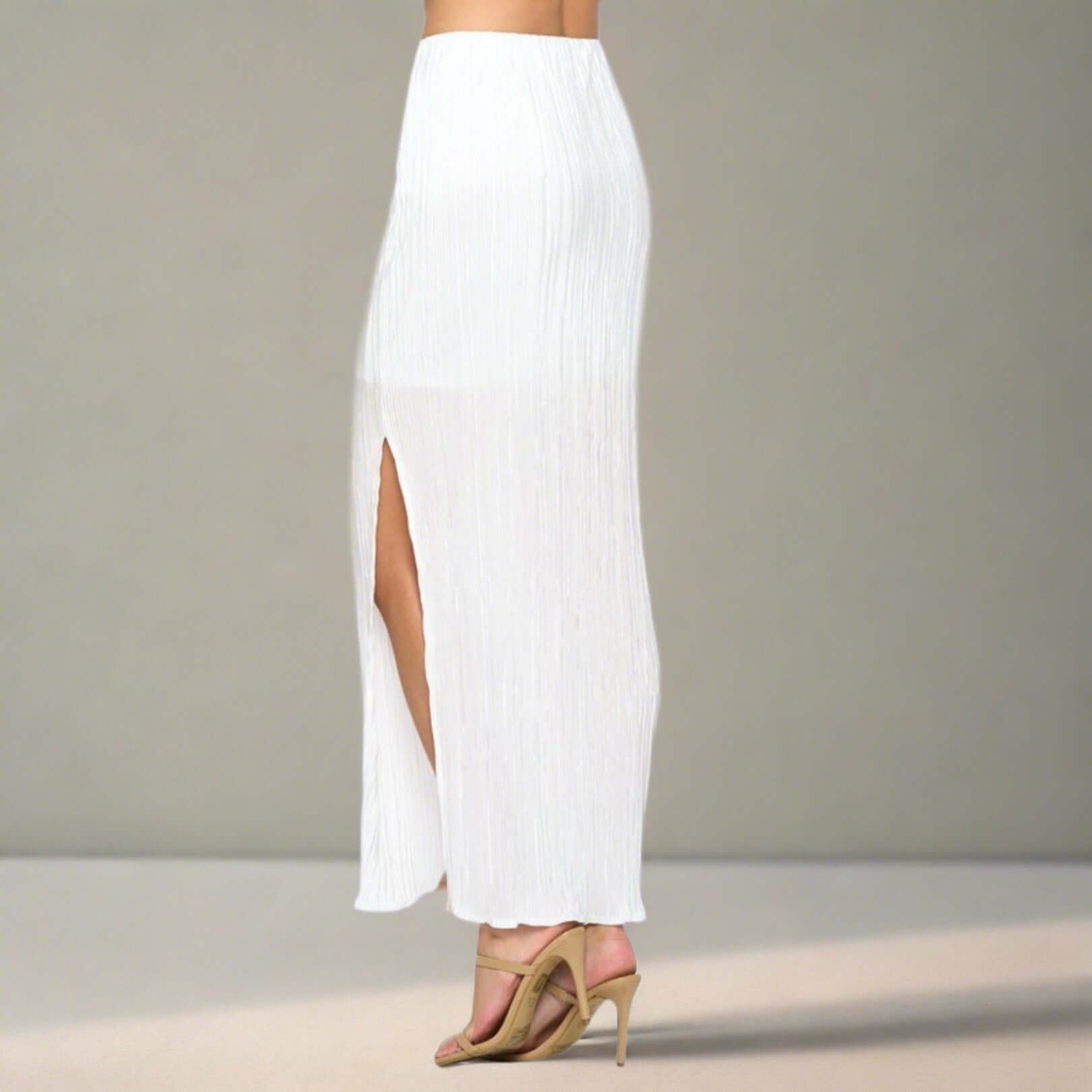 Elegant White Plisse Sheer Maxi Skirt for Women - Made in USA - Boho Summer Beach Dress for Vacation, Wedding & Party Wear