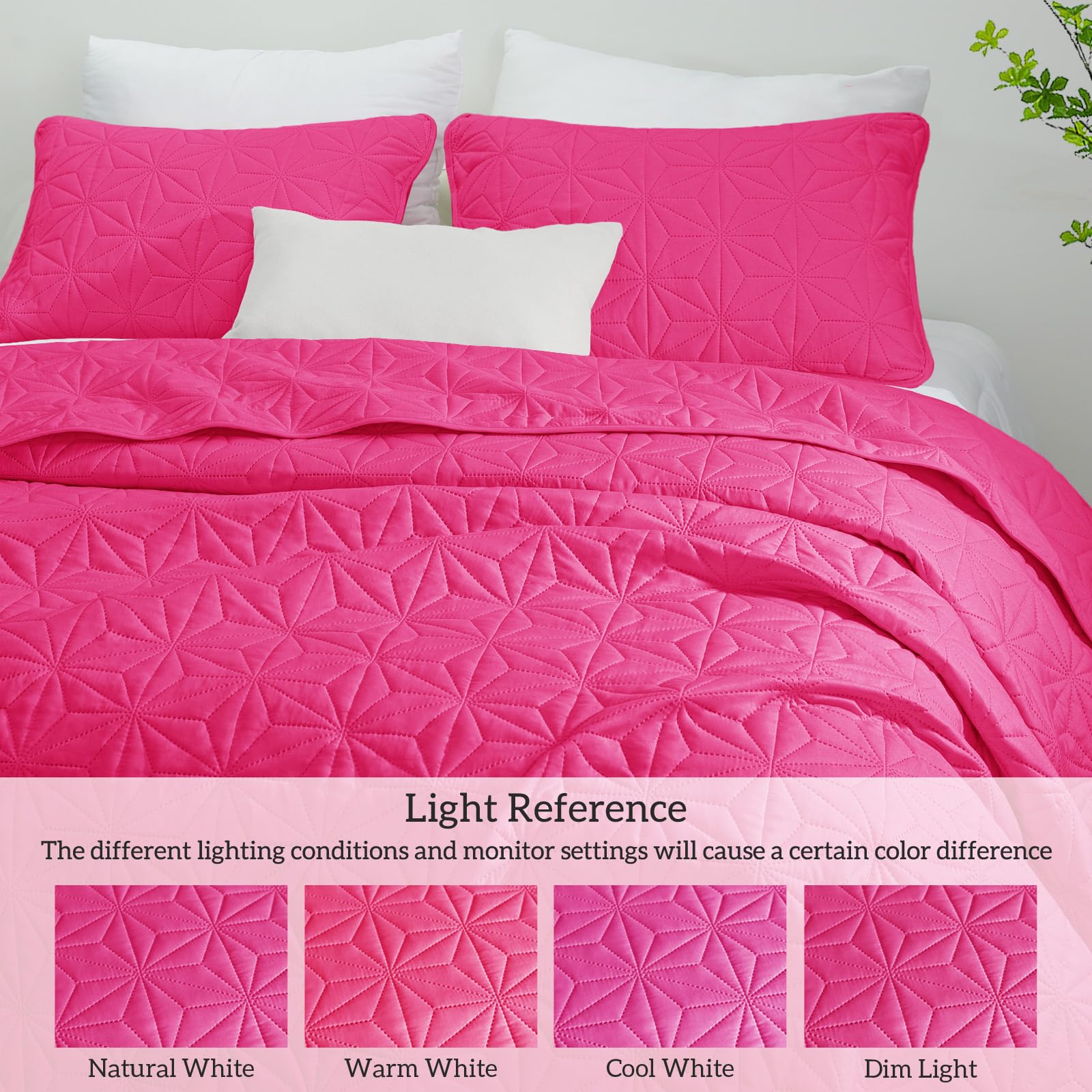 Whale Flotilla Queen Size Quilt Bedding Set - Soft Hot Pink 3-Piece Lightweight Geometric Star Pattern Coverlet for All Seasons | Bedroom Decor, Guest Room, Dorm Essentials