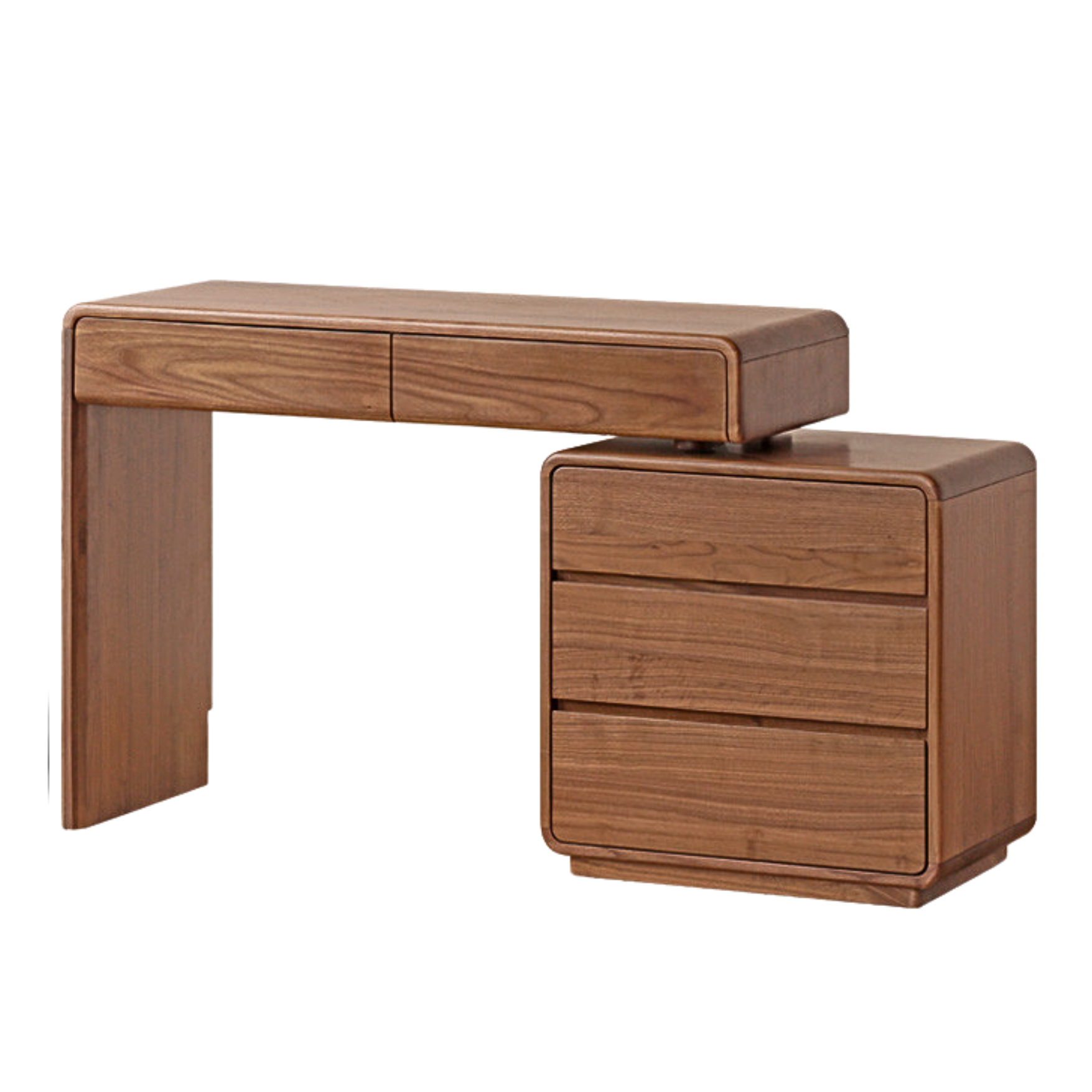 24x16.5x31.5 inch / 61.6x42x62 cm / Rich dark walnut color/  three-drawer cabinet + Dressing table left