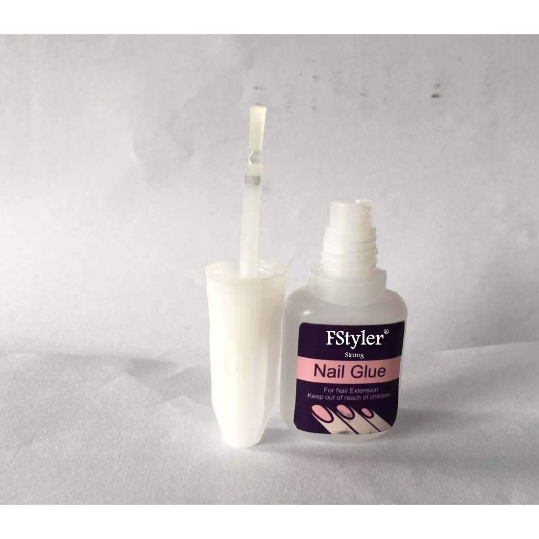 FStyler Professional Nail Glue with Brush Cap - Super Strong Instant Adhesive for Acrylic Nail Extensions & Nail Art (10g) - Perfect for Salon, Home Manicures & DIY Nail Designs