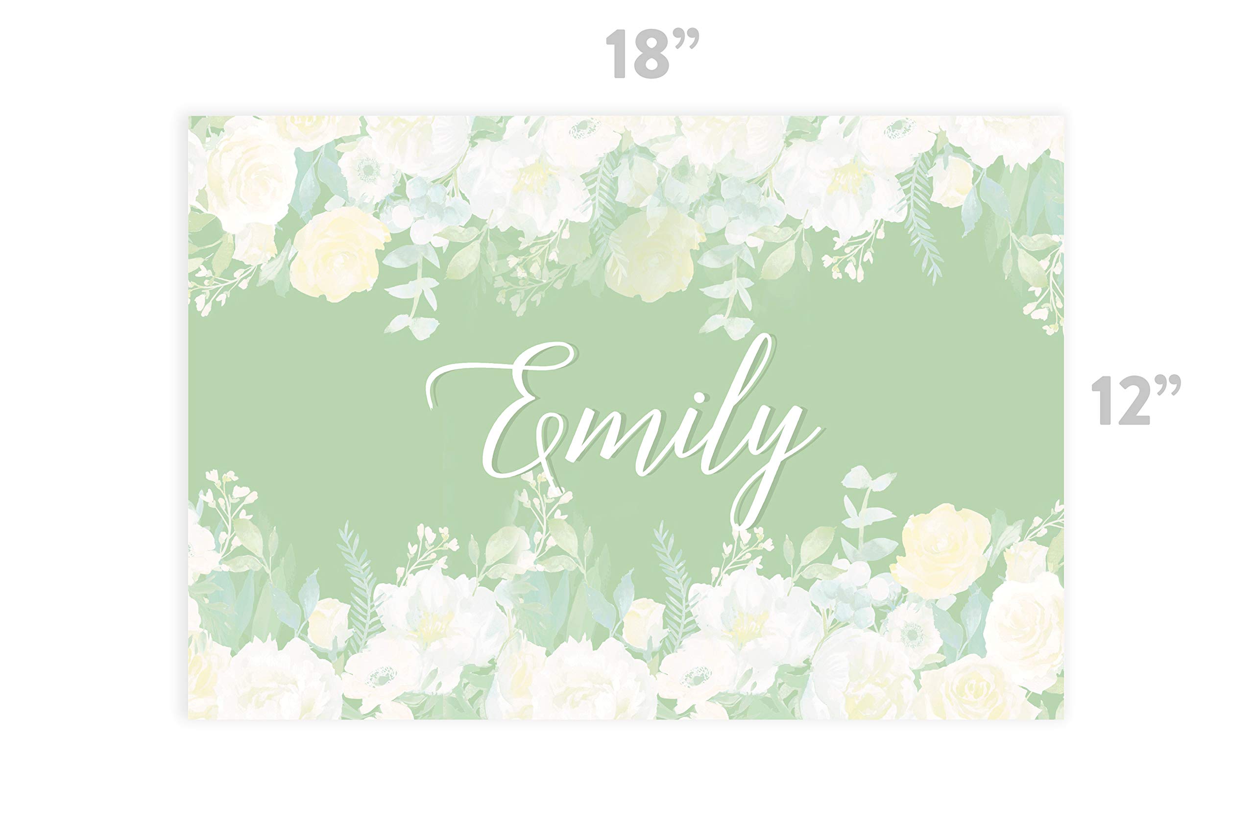 Custom Personalized Disposable Paper Placemats 12x18 Inch - Set of 25 Mint Green Floral Design - Elegant Tableware for Wedding, Bridal Shower, Baby Shower & Holiday Parties - Perfect for Dining Decorations & Table Settings