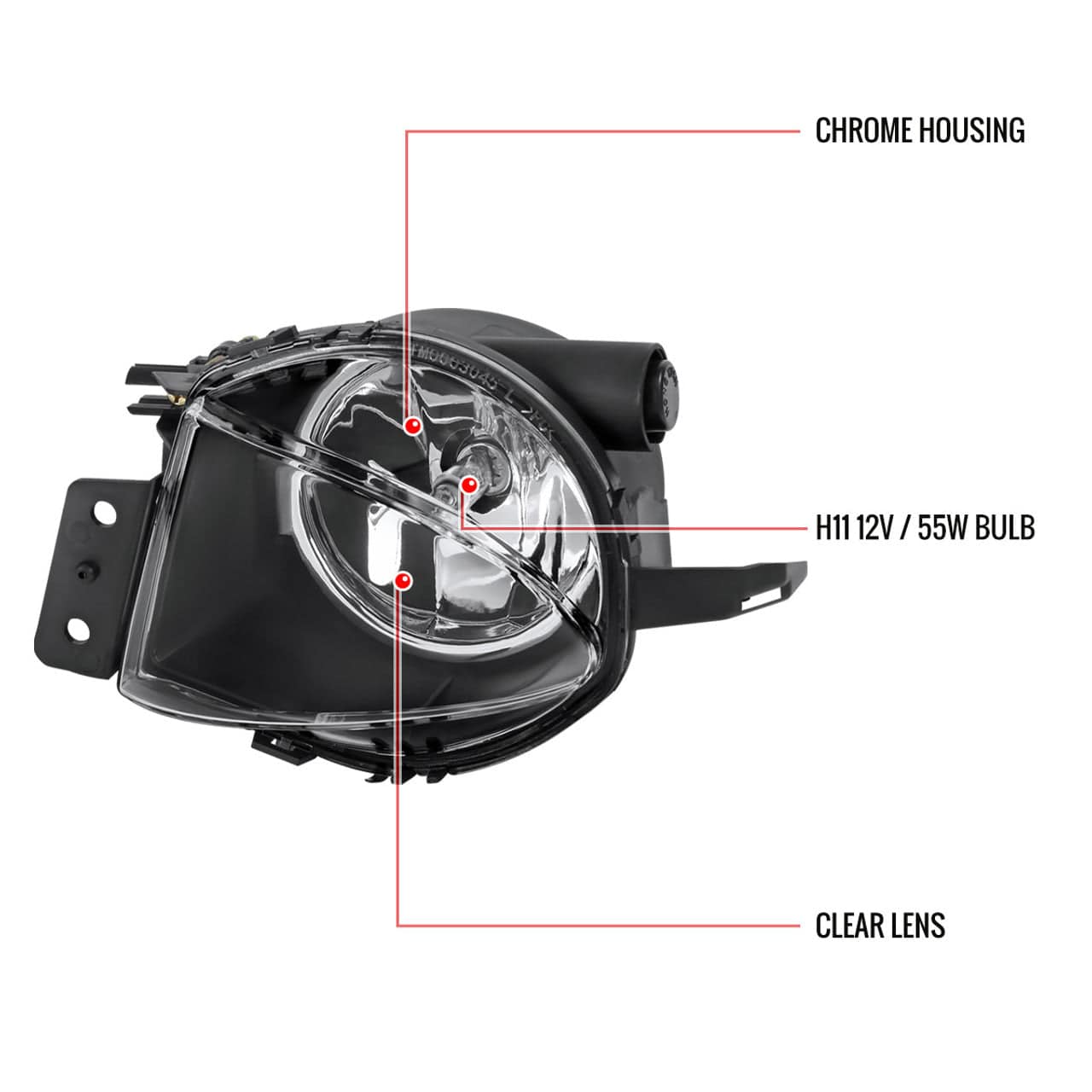 2006-2008 BMW E90 3 Series Fog Lights (325i/330i/328i/335i) - Chrome Housing & Clear Lens Replacement for Enhanced Visibility in Rain & Fog